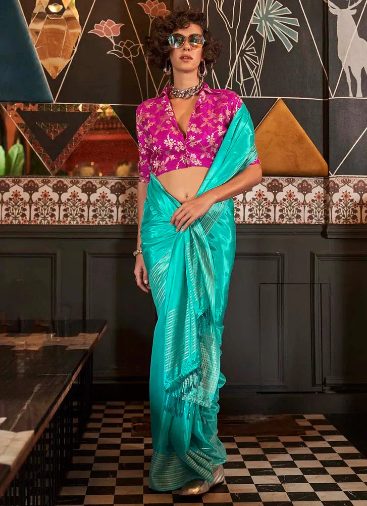 Sky Blue Timeless Blended Silk Saree – A Perfect Blend of Tradition & Elegance