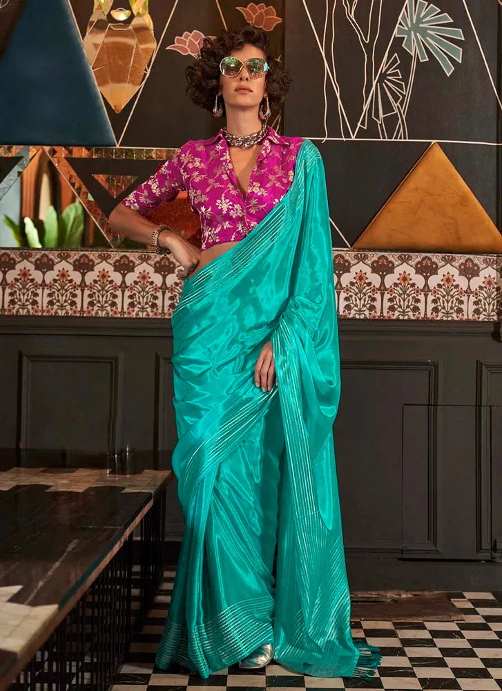 Sky Blue Timeless Blended Silk Saree – A Perfect Blend of Tradition & Elegance