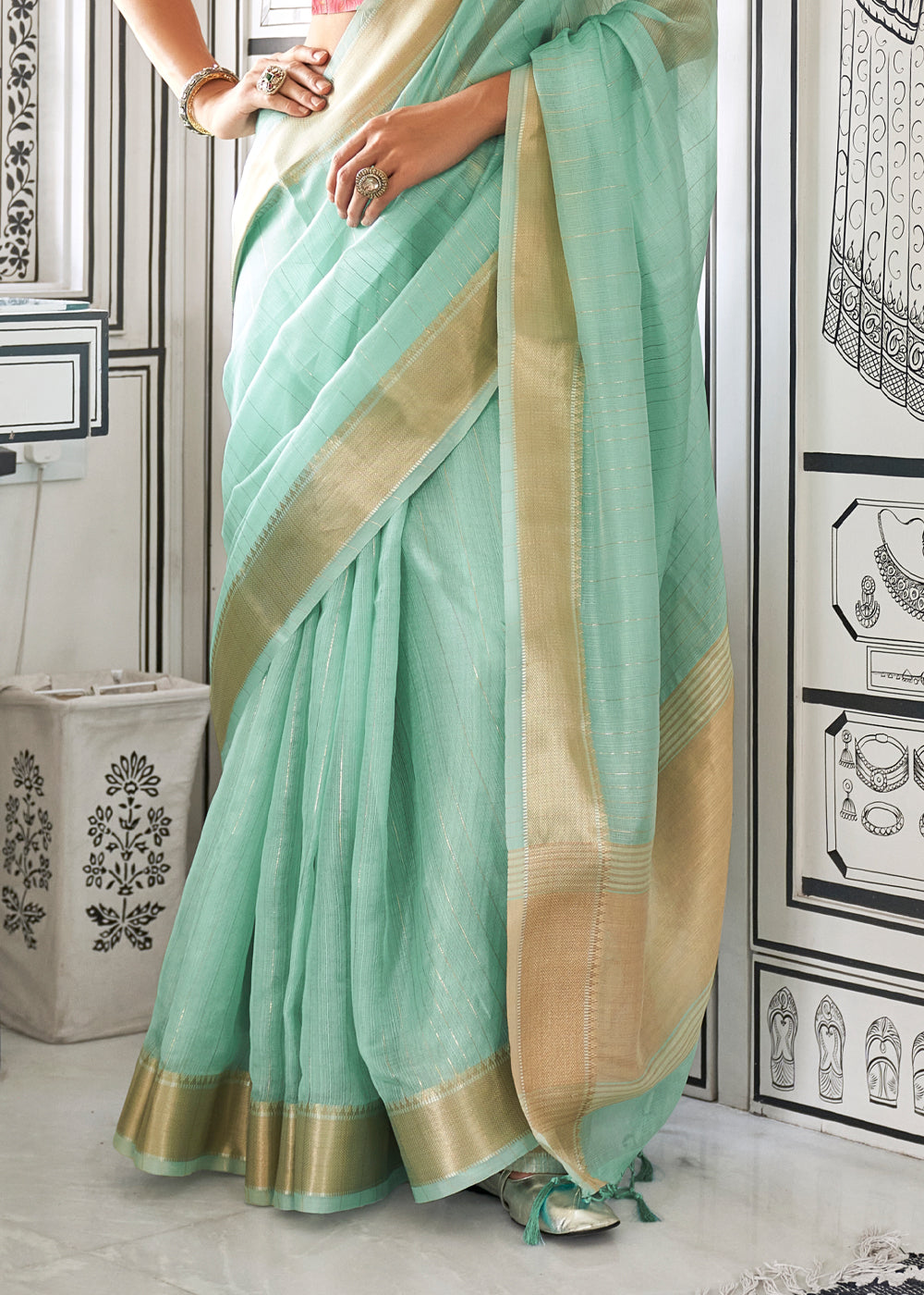 Sky Blue Timeless Elegance Moss Chiffon Silk Saree – Grand & Bestselling Design