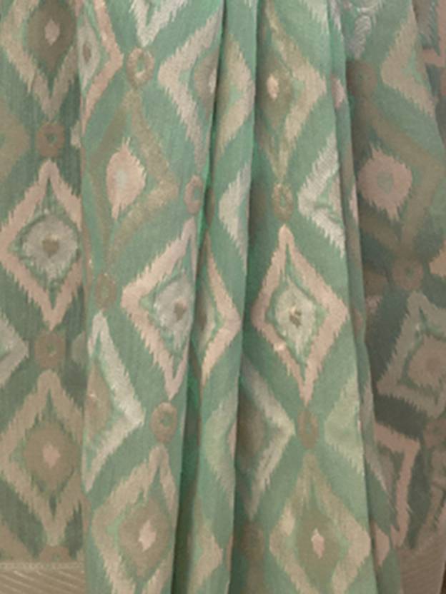 Sky Blue Traditional Linen Banarasi Saree with Unstitched Blouse Piece