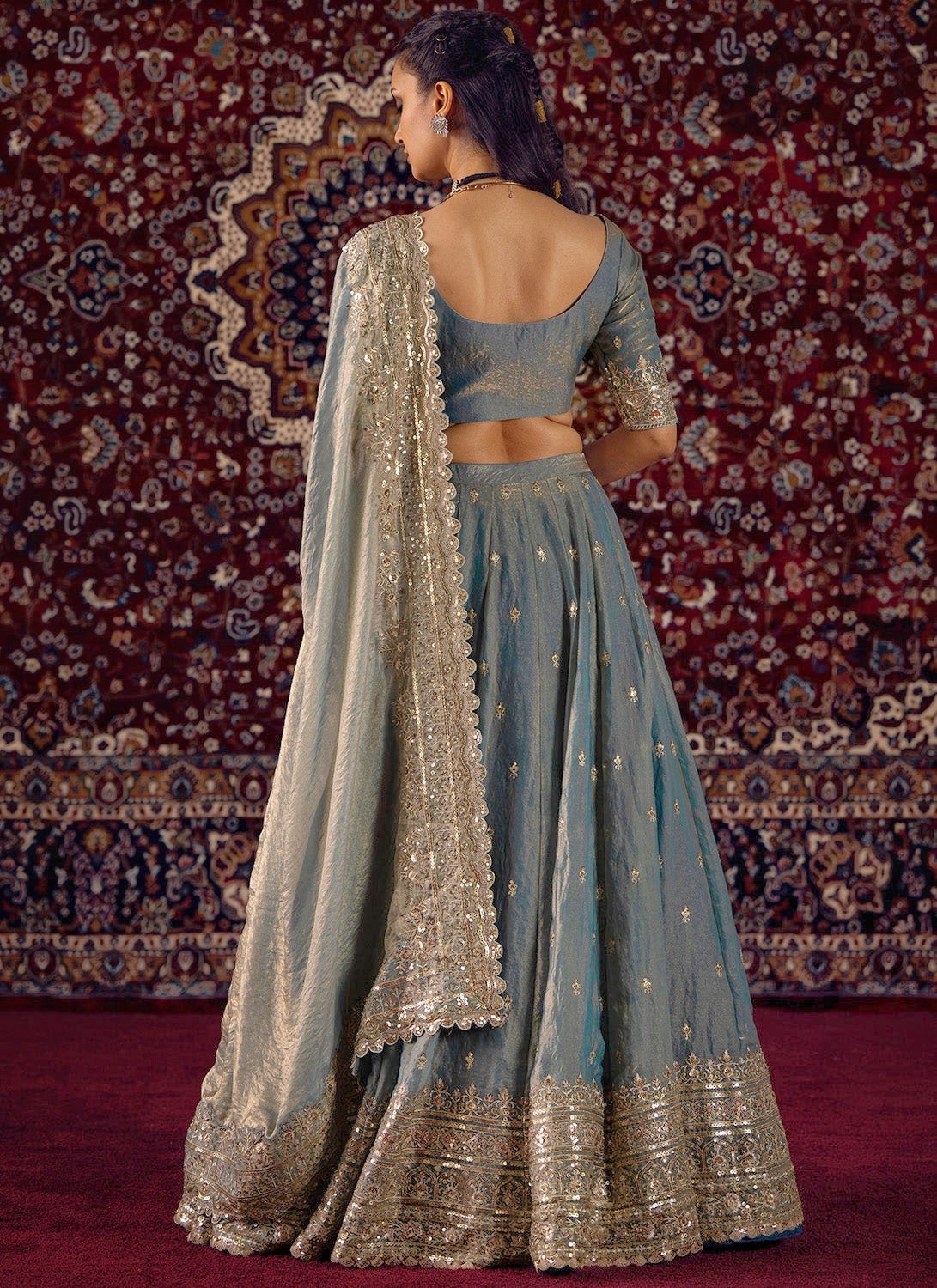 Sky Party Wear Silk Lehenga Set