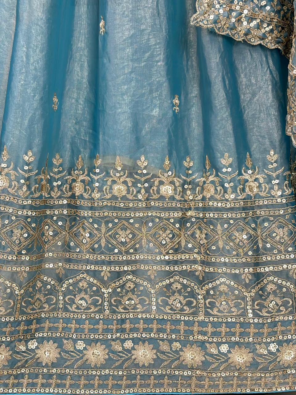 Sky Party Wear Silk Lehenga Set