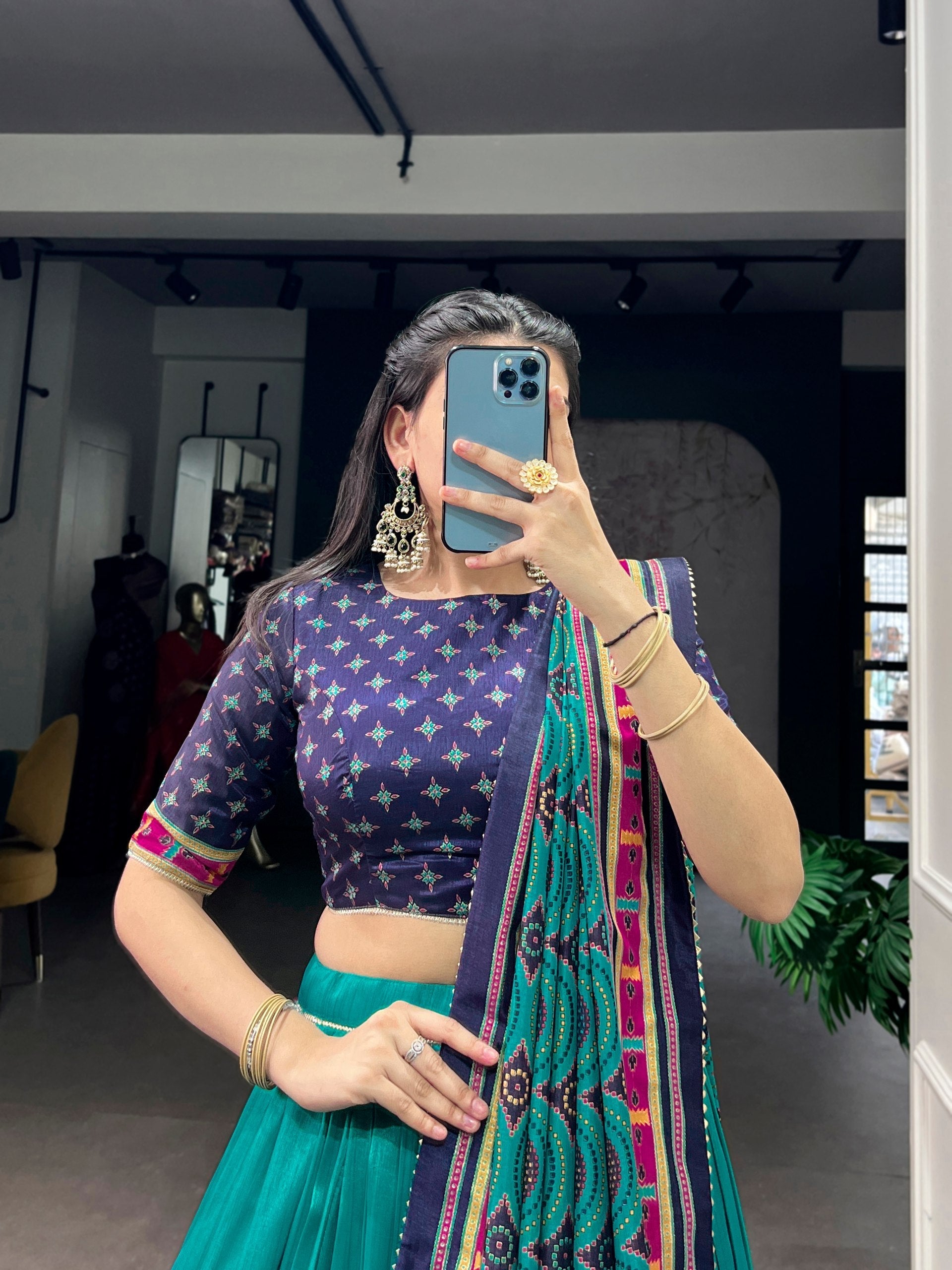 Sky Silk Printed Lehenga Set