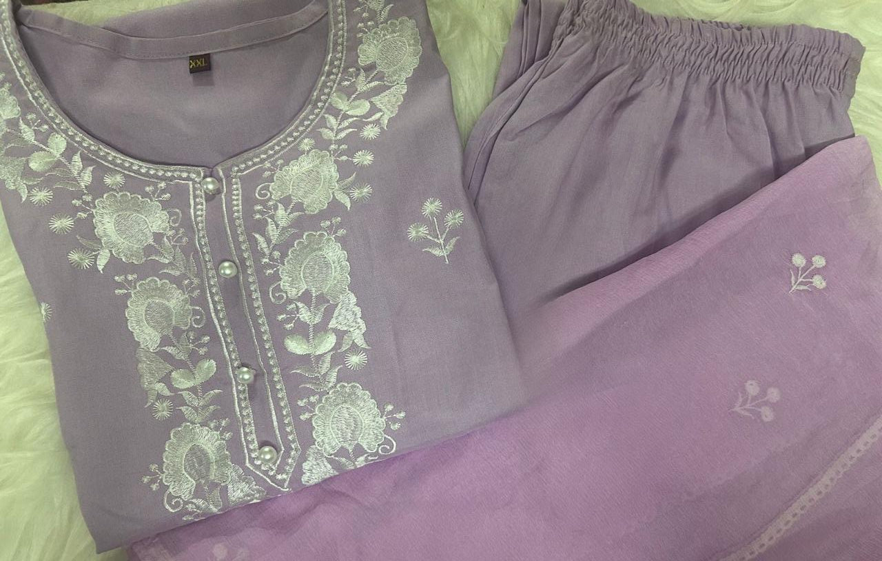 Embroidered Kurta Set with Chiffon Dupatta