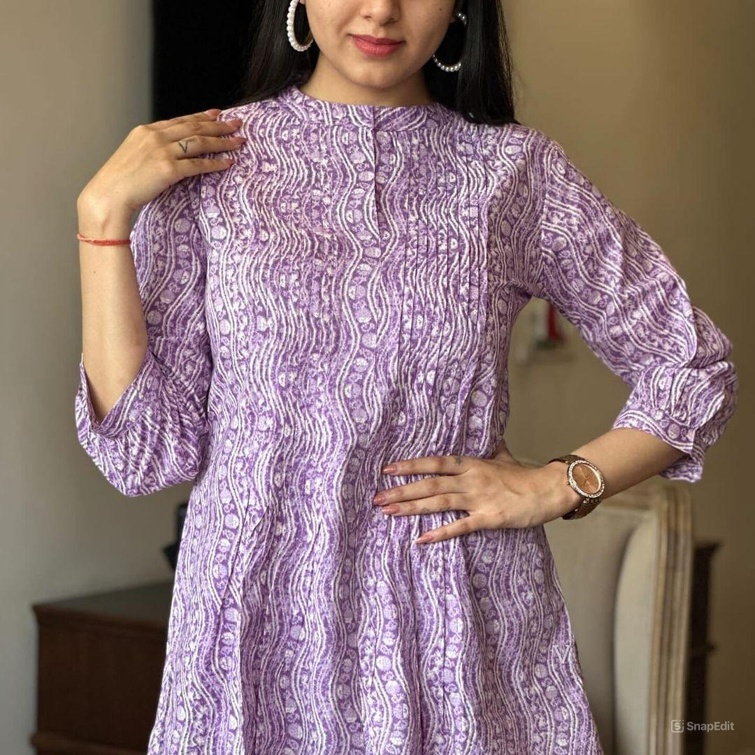 Lavender Cotton Kurta Set with Pintex Work