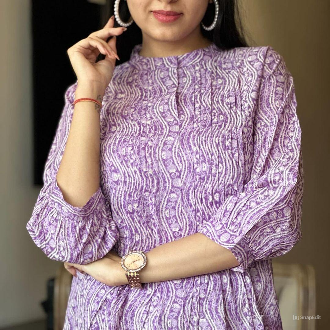 Lavender Cotton Kurta Set with Pintex Work