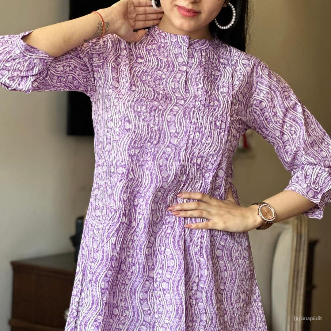 Lavender Cotton Kurta Set with Pintex Work