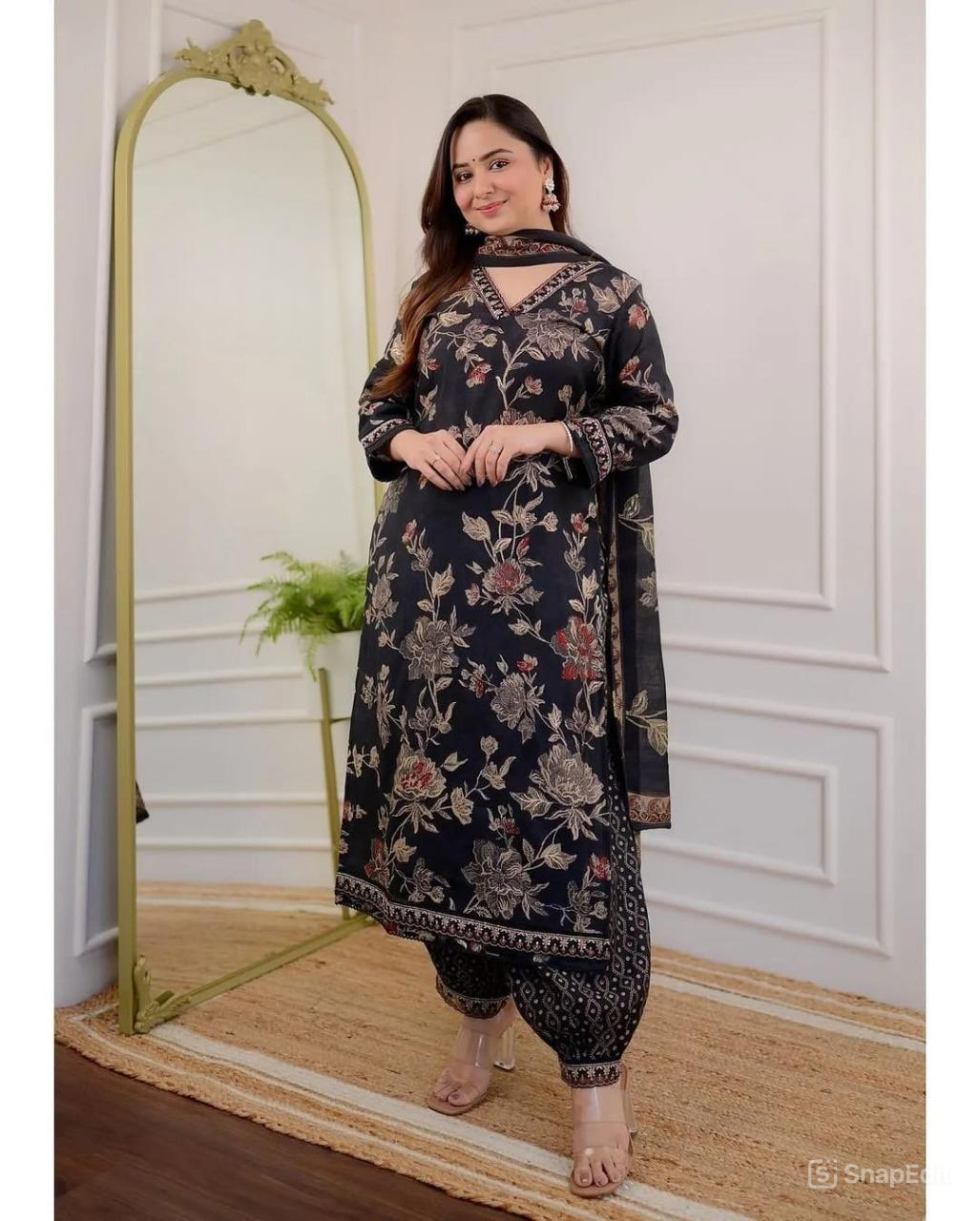 Afghani Cotton Suit Set with Embroidery Work and Printed Dupatta