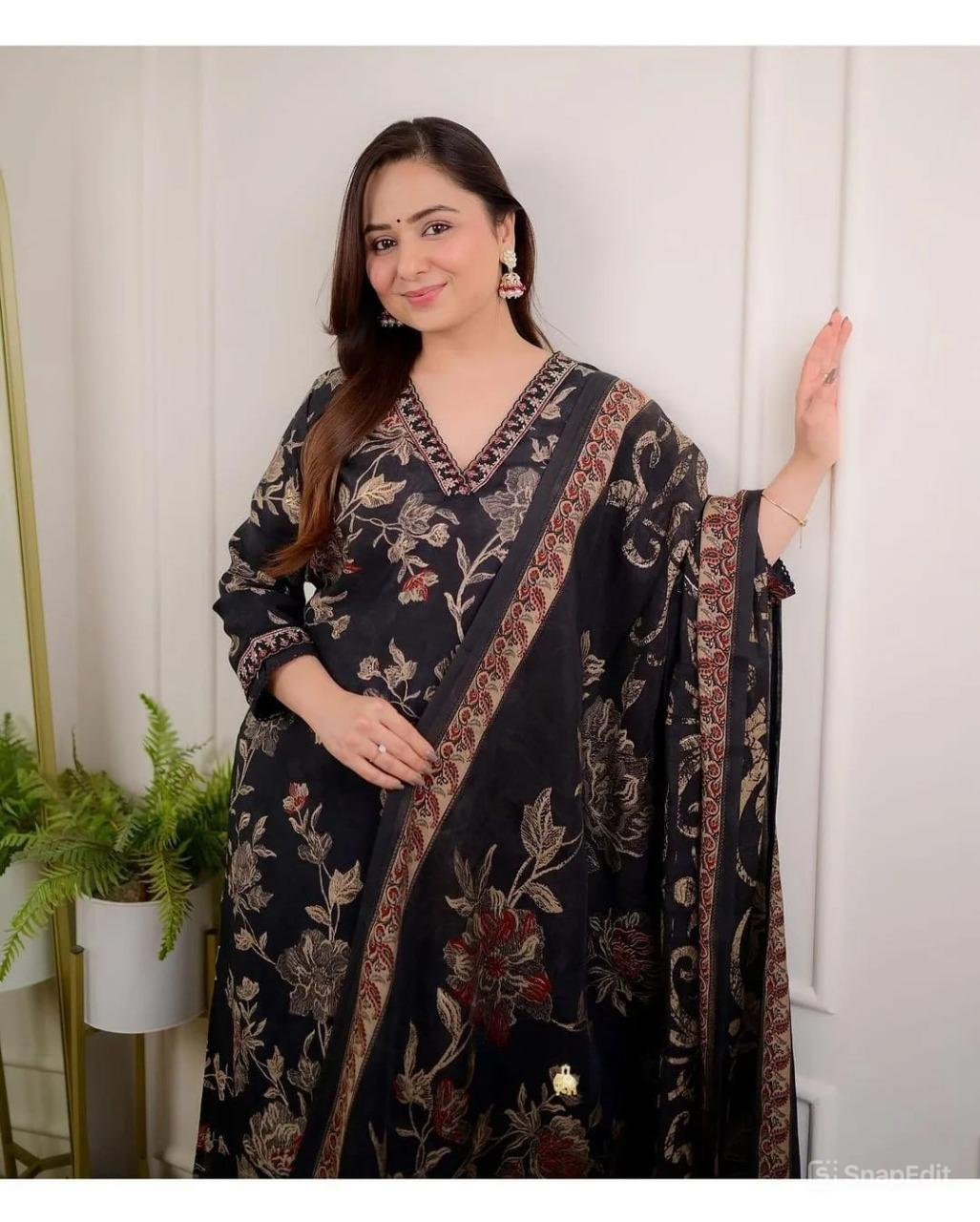 Afghani Cotton Suit Set with Embroidery Work and Printed Dupatta