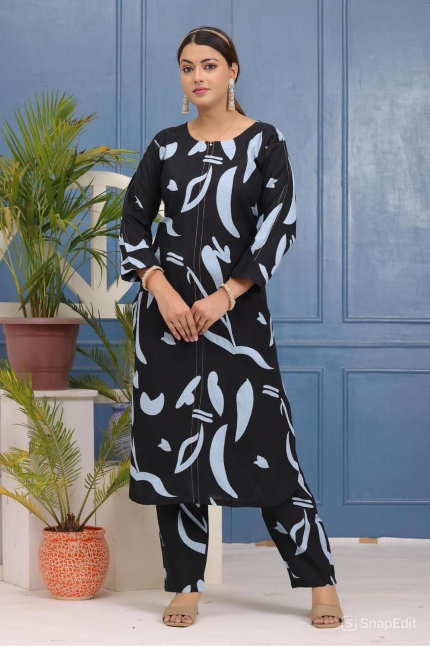 Rayon 14 Kg Digital Printed Coord Set – Umbrella Kurti with Katha Work & Pant