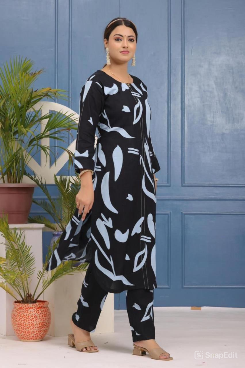 Rayon 14 Kg Digital Printed Coord Set – Umbrella Kurti with Katha Work & Pant