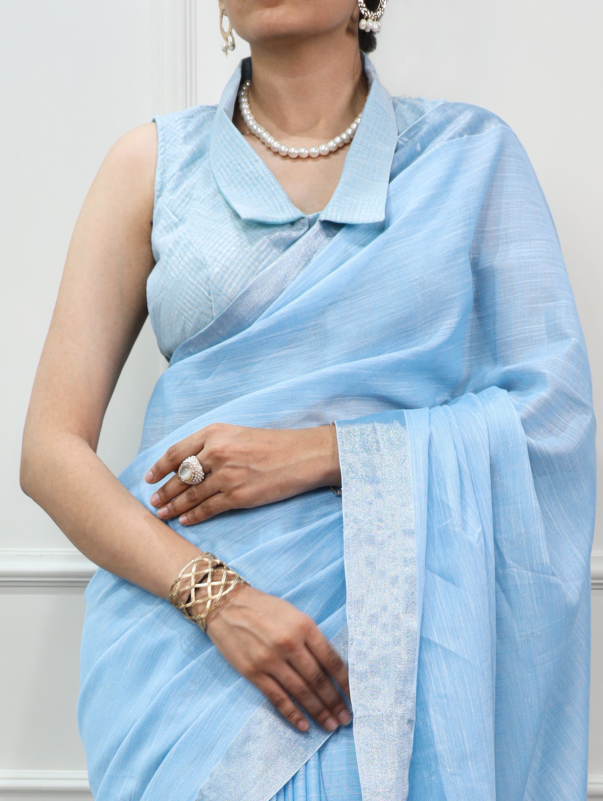 Soft Linen Saree with Zari Border