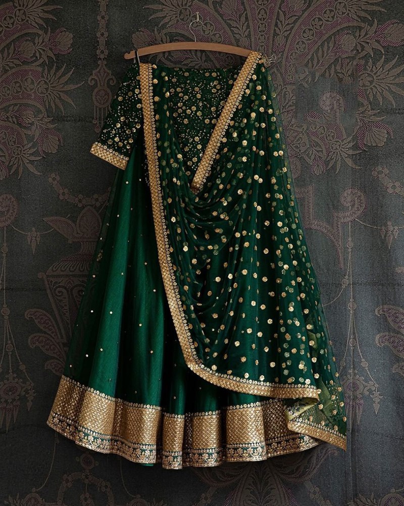 Sparkling Elegance: Embroidered Nylon Net Green Lehenga Choli