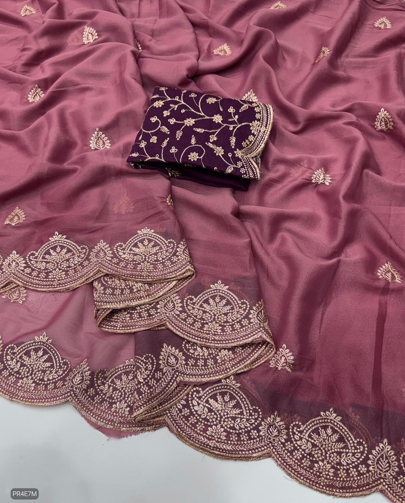 Star Georgette Saree with Embroidery Work & Contrast Blouse