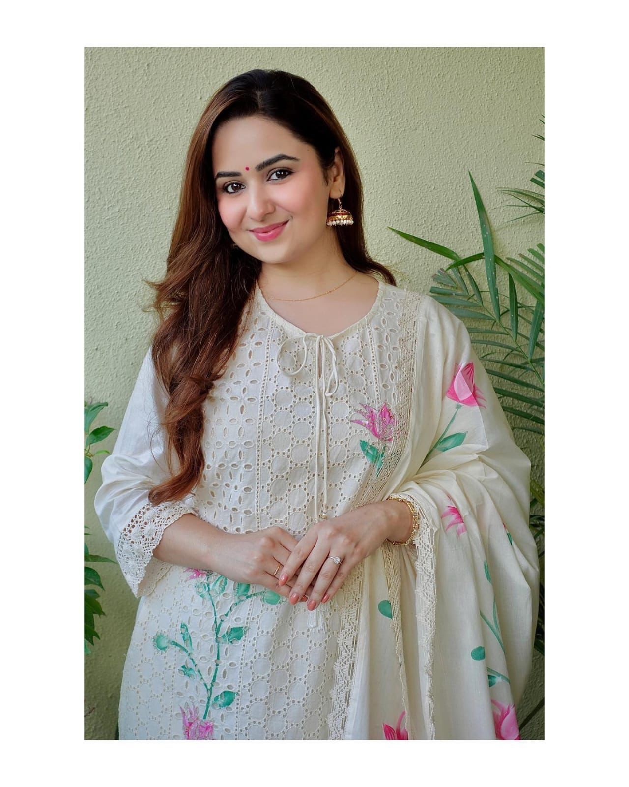 Straight Chicken Shifli Painted Cotton Kurti Pant Set with Mulmul Dupatta
