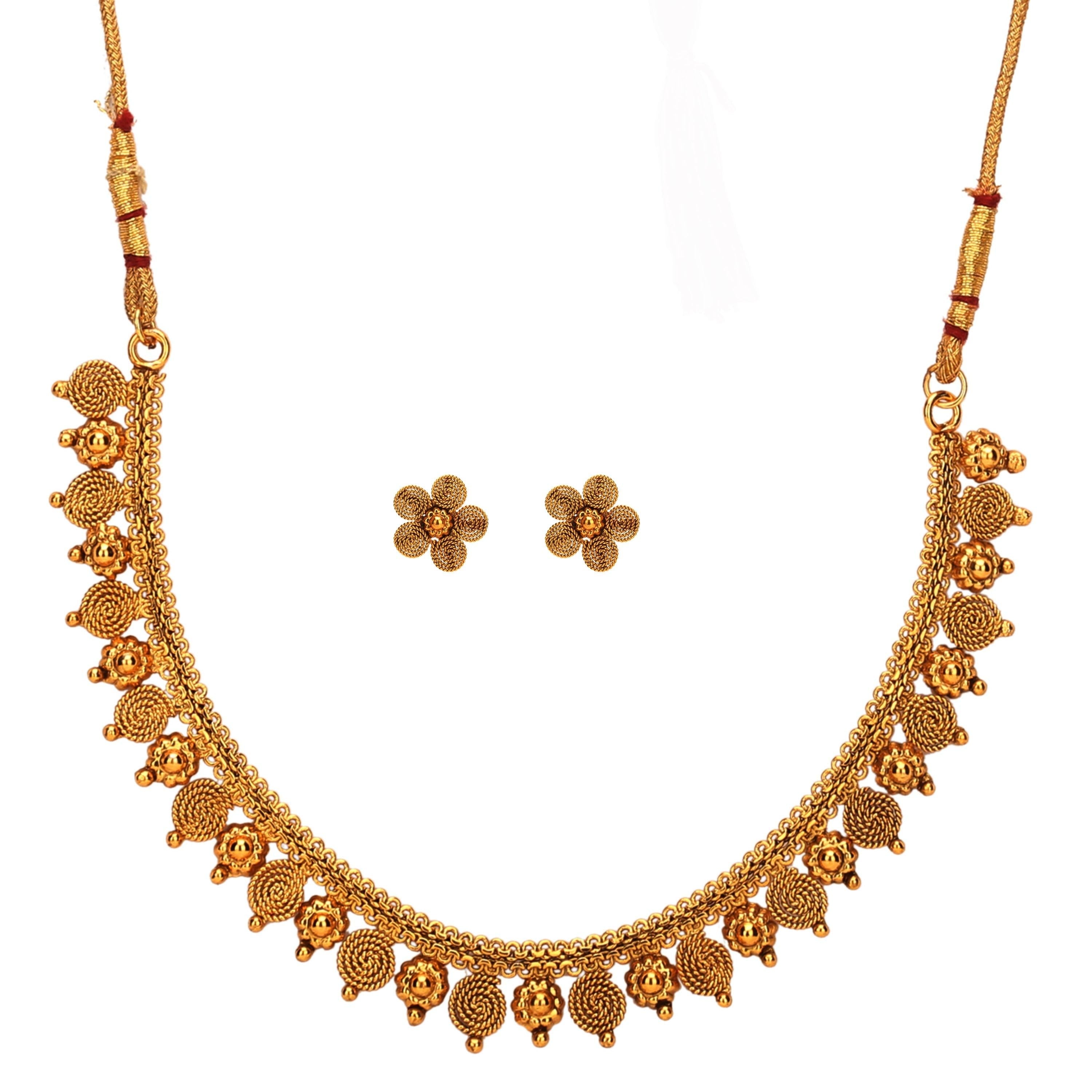 Sukriti Antique Gold Plated Earring Necklace Set Jewelry for Girls & Women