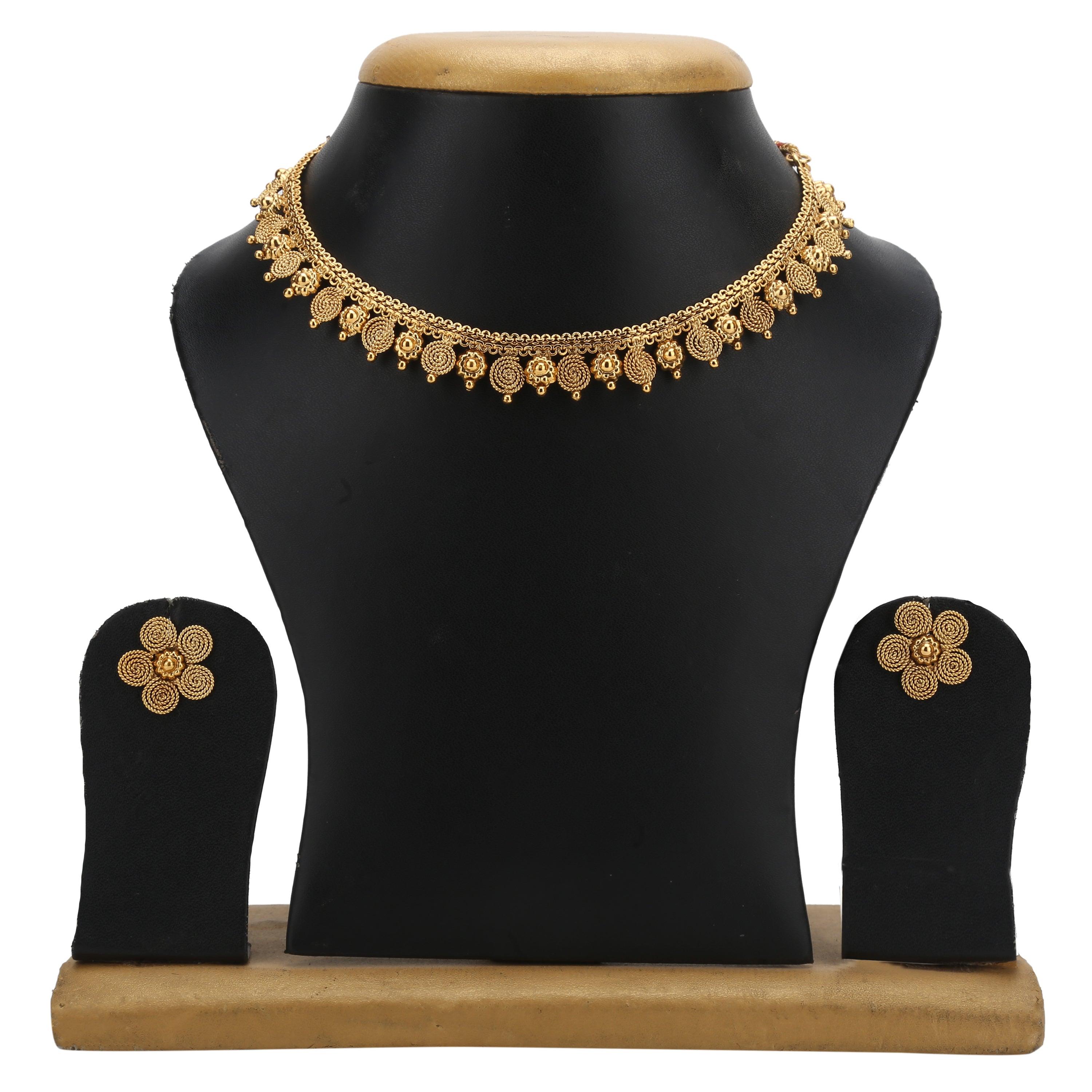 Sukriti Antique Gold Plated Earring Necklace Set Jewelry for Girls & Women