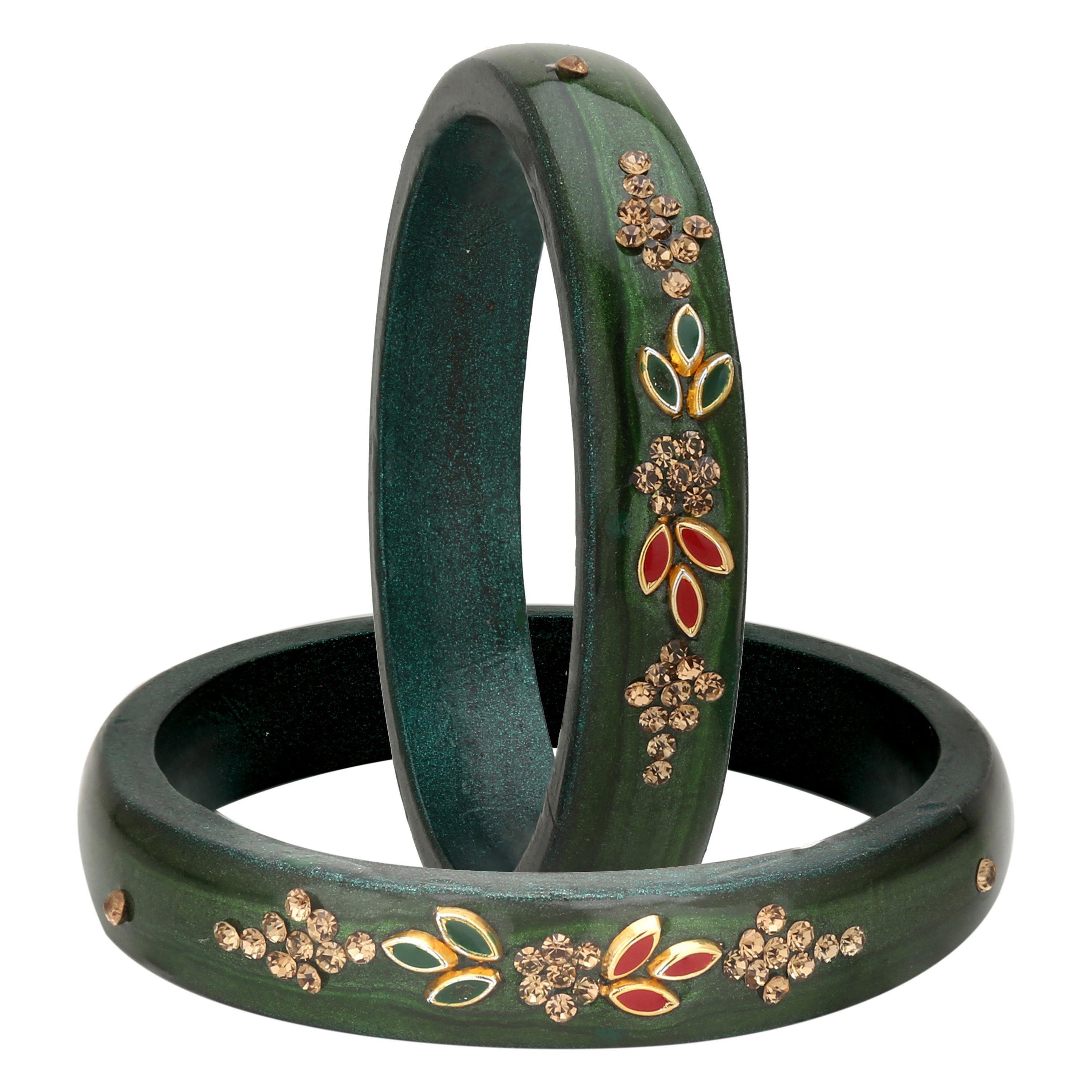 Sukriti Beautiful Casual Kundan Green lac Kada Bangles for Women – Set of 2