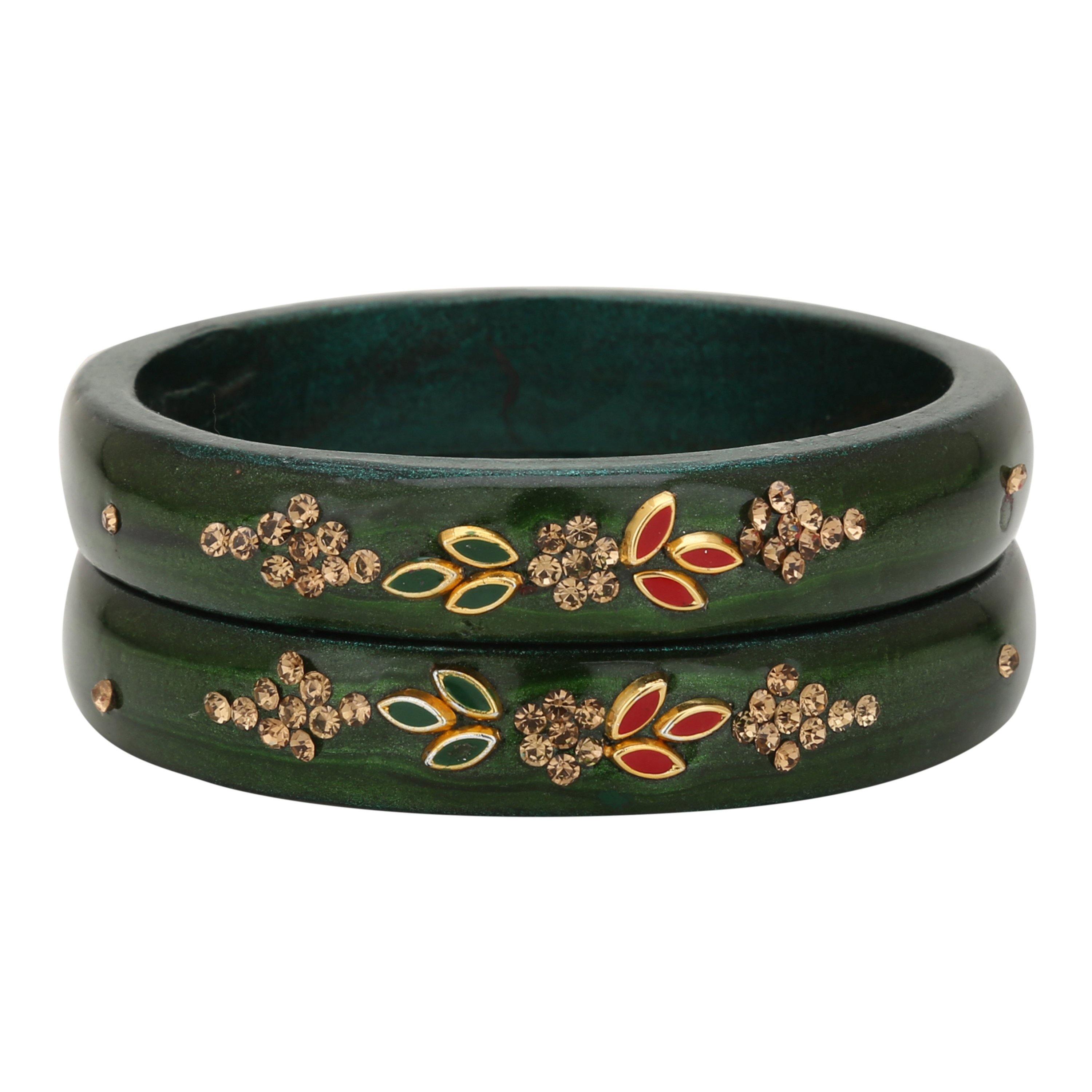 Sukriti Beautiful Casual Kundan Green lac Kada Bangles for Women – Set of 2