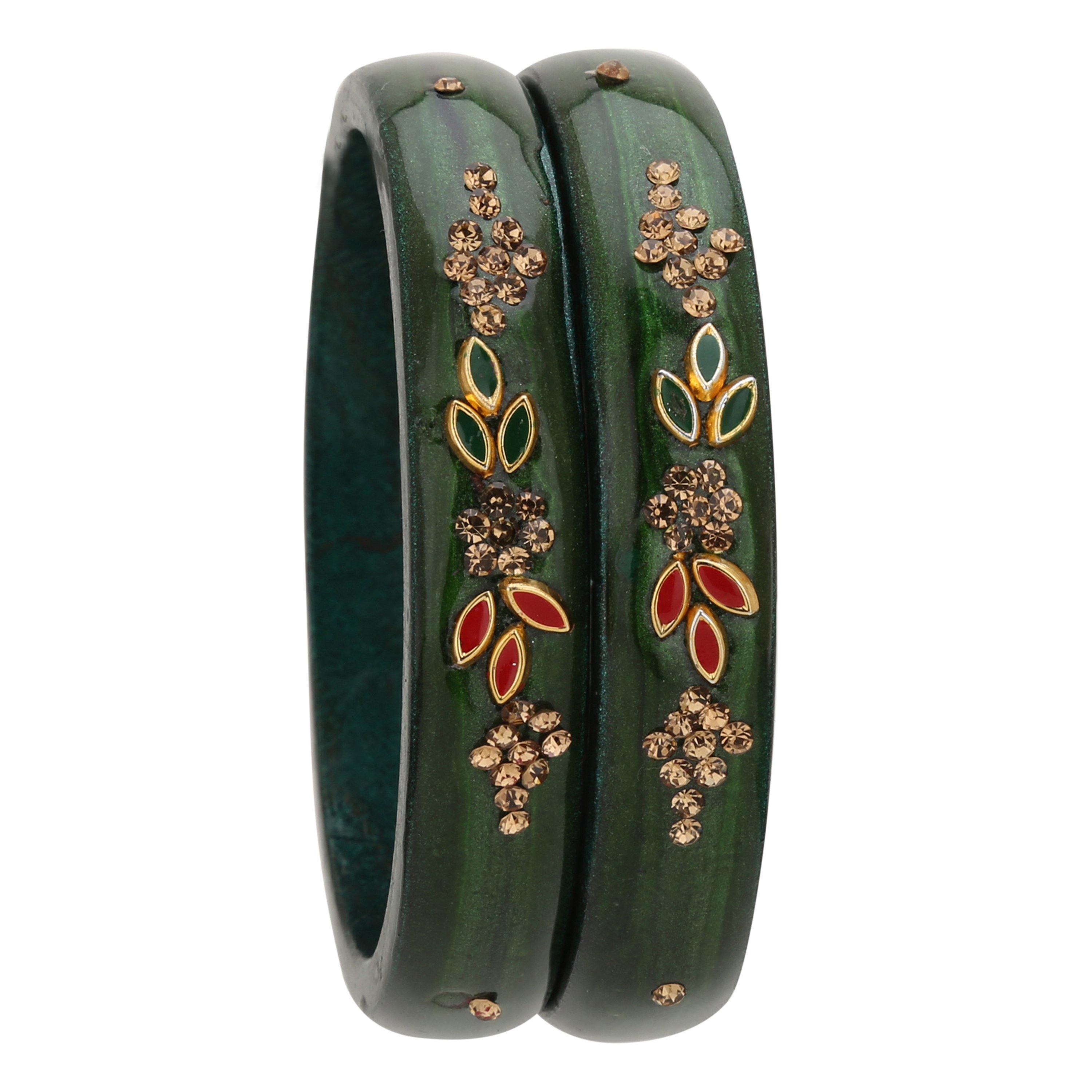 Sukriti Beautiful Casual Kundan Green lac Kada Bangles for Women – Set of 2
