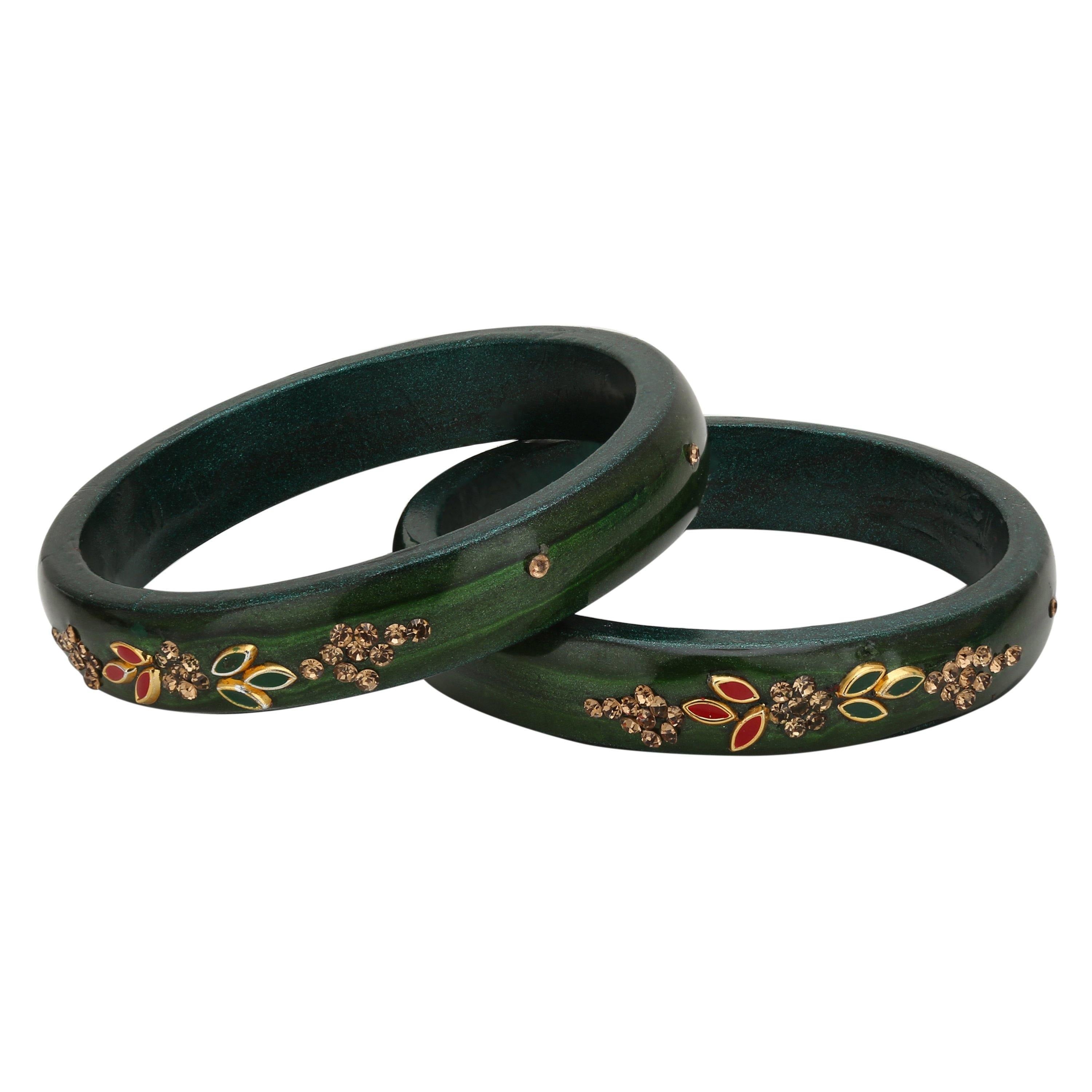 Sukriti Beautiful Casual Kundan Green lac Kada Bangles for Women – Set of 2
