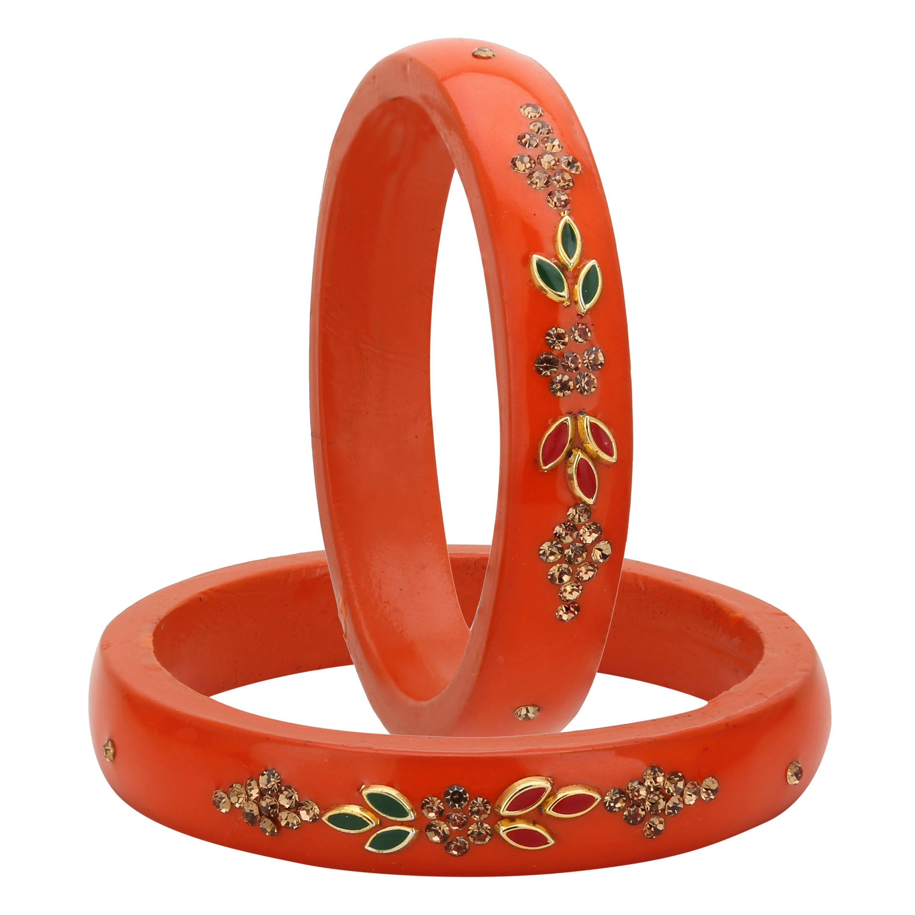 Sukriti Beautiful Casual Kundan Orange lac Kada Bangles for Women – Set of 2