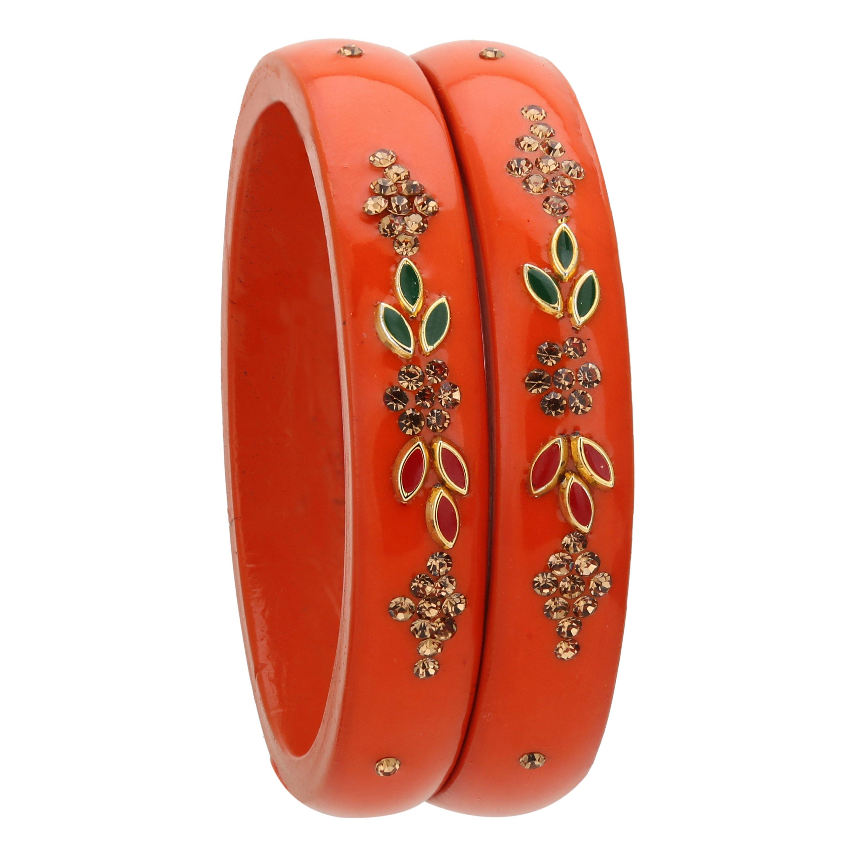 Sukriti Beautiful Casual Kundan Orange lac Kada Bangles for Women – Set of 2