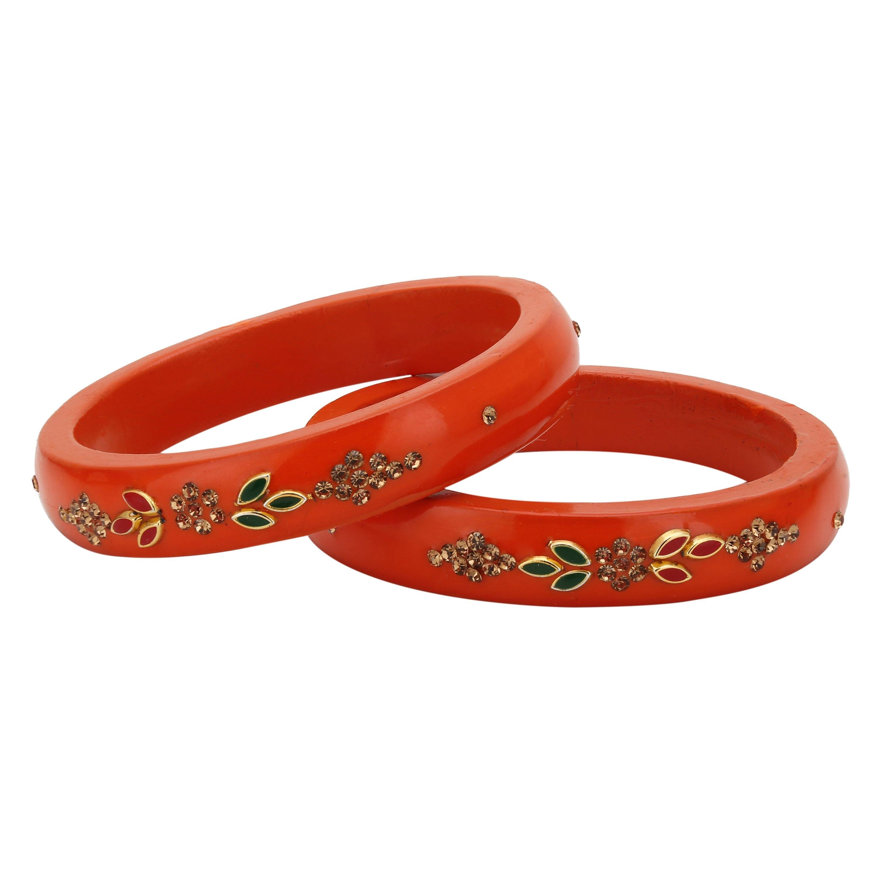 Sukriti Beautiful Casual Kundan Orange lac Kada Bangles for Women – Set of 2