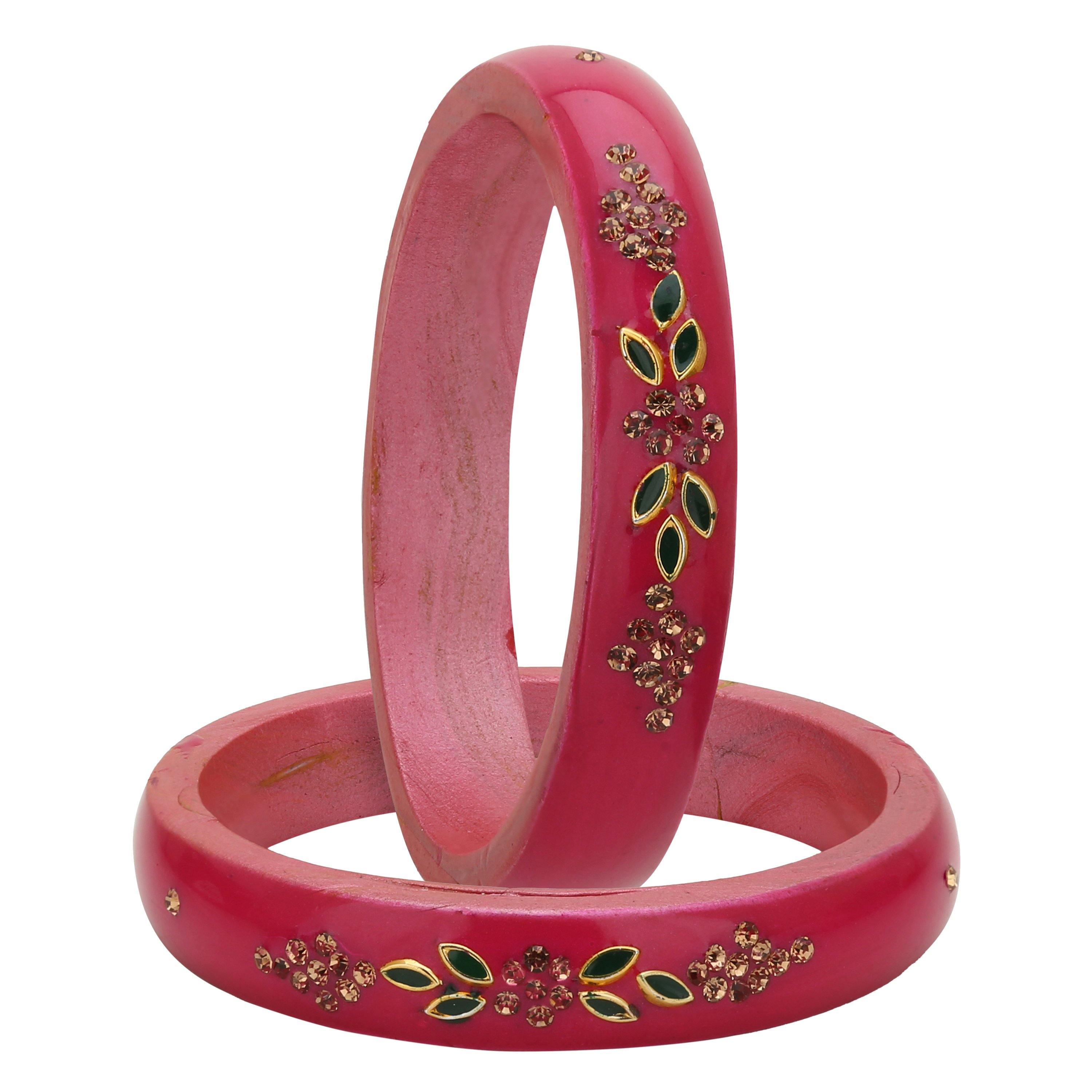 Sukriti Beautiful Casual Kundan Pink lac Kada Bangles for Women – Set of 2