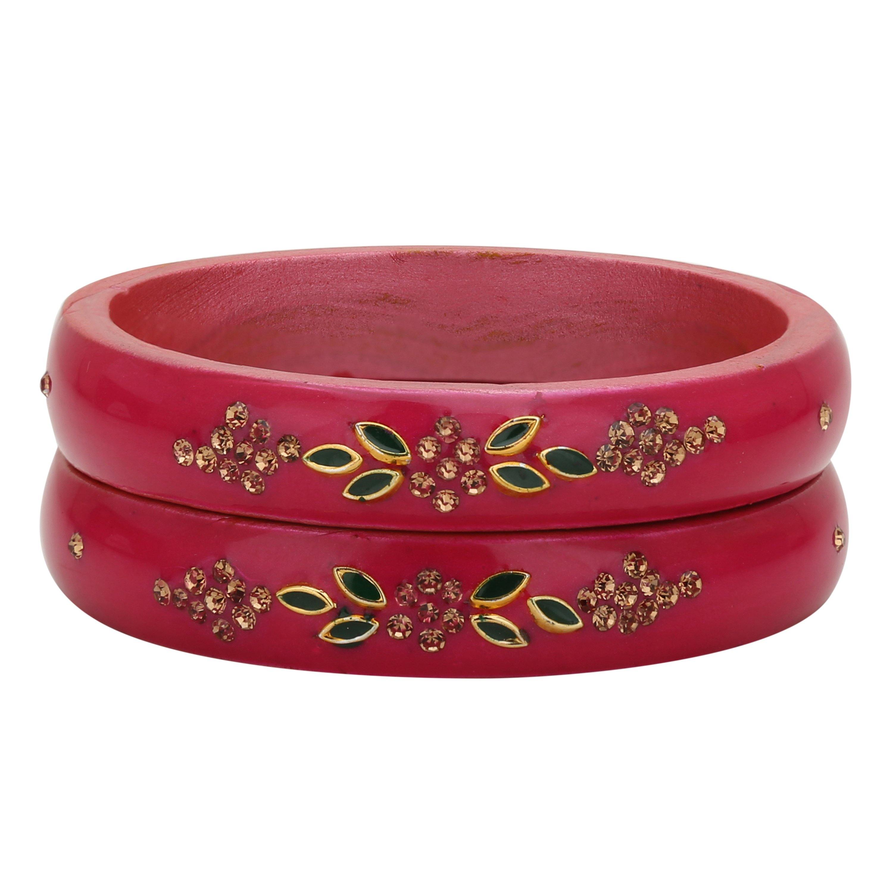Sukriti Beautiful Casual Kundan Pink lac Kada Bangles for Women – Set of 2