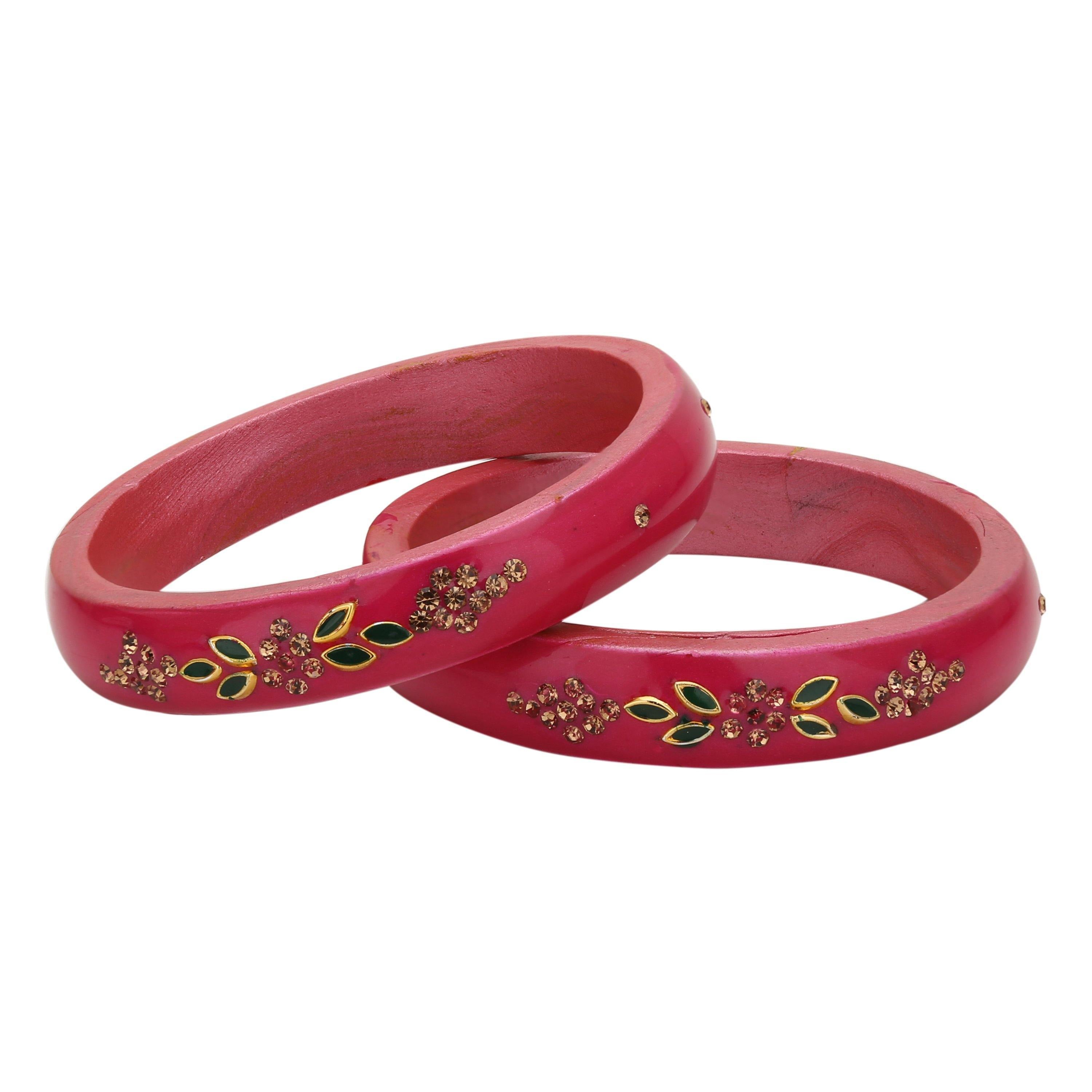 Sukriti Beautiful Casual Kundan Pink lac Kada Bangles for Women – Set of 2