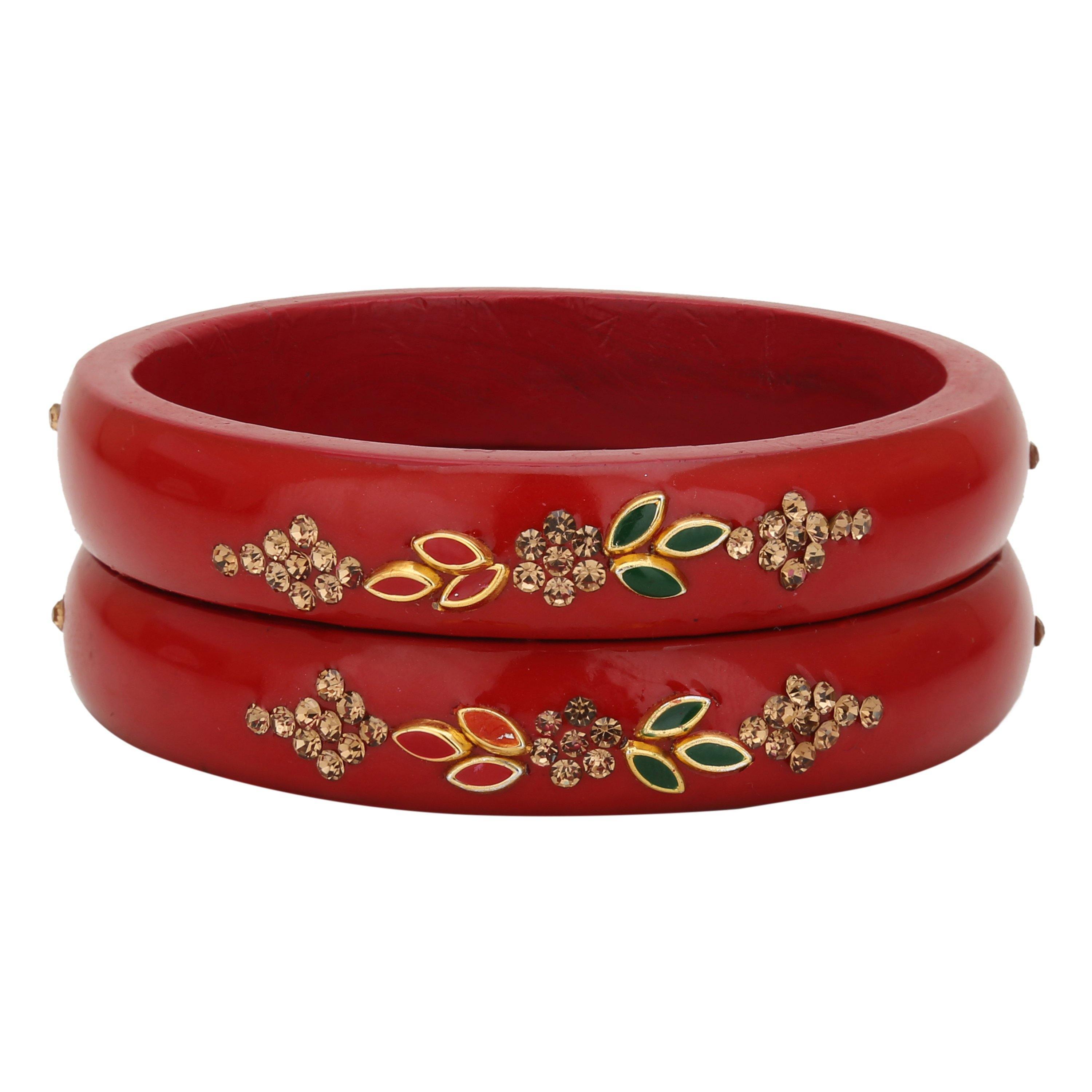 Sukriti Beautiful Casual Kundan Red lac Kada Bangles for Women – Set of 2