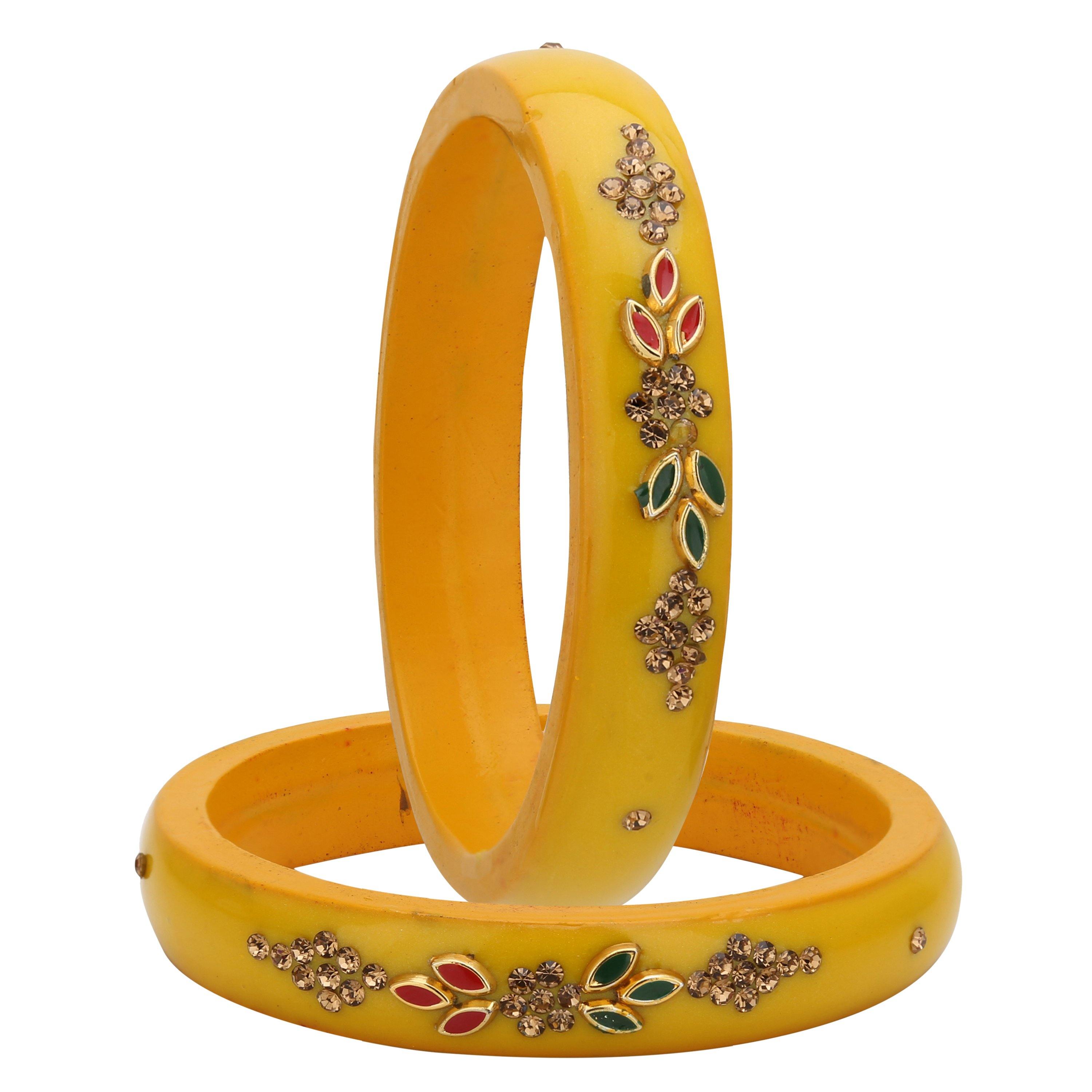 Sukriti Beautiful Casual Kundan Yellow lac Kada Bangles for Women – Set of 2