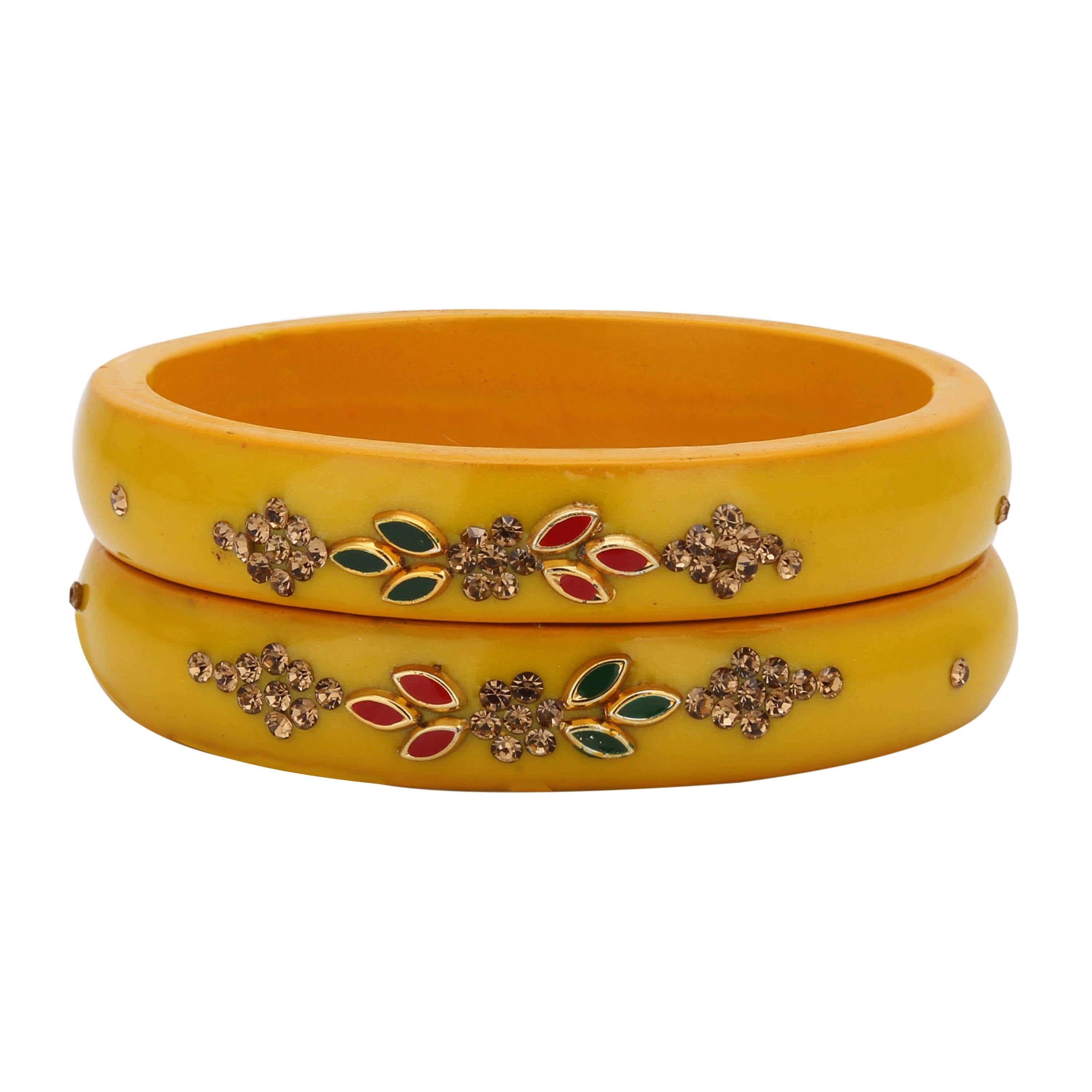Sukriti Beautiful Casual Kundan Yellow lac Kada Bangles for Women – Set of 2