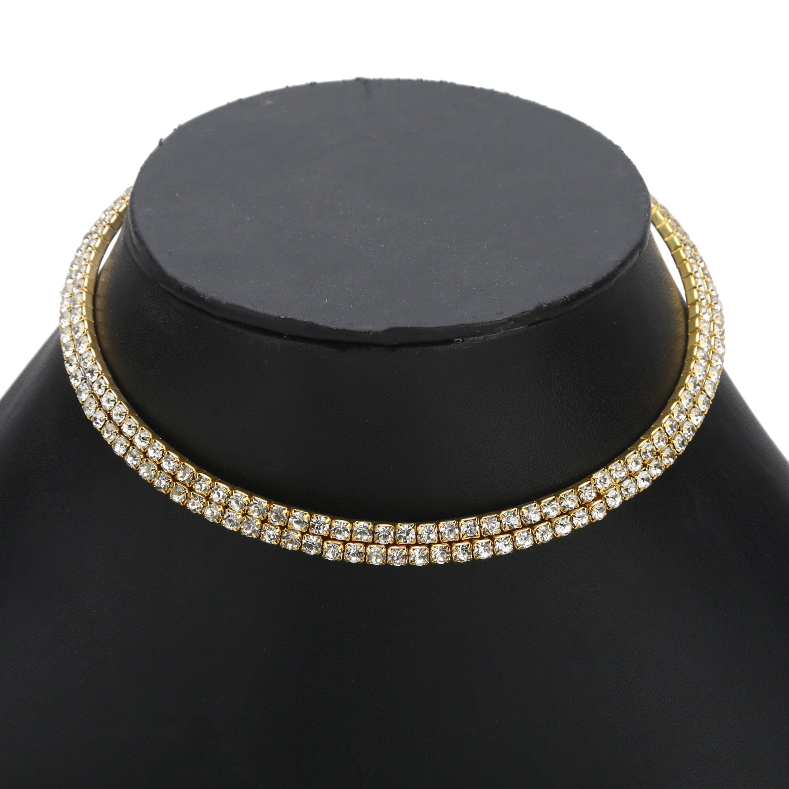 Sukriti Brass Gold Plated American Diamond Necklace With Chain for Girls & Women