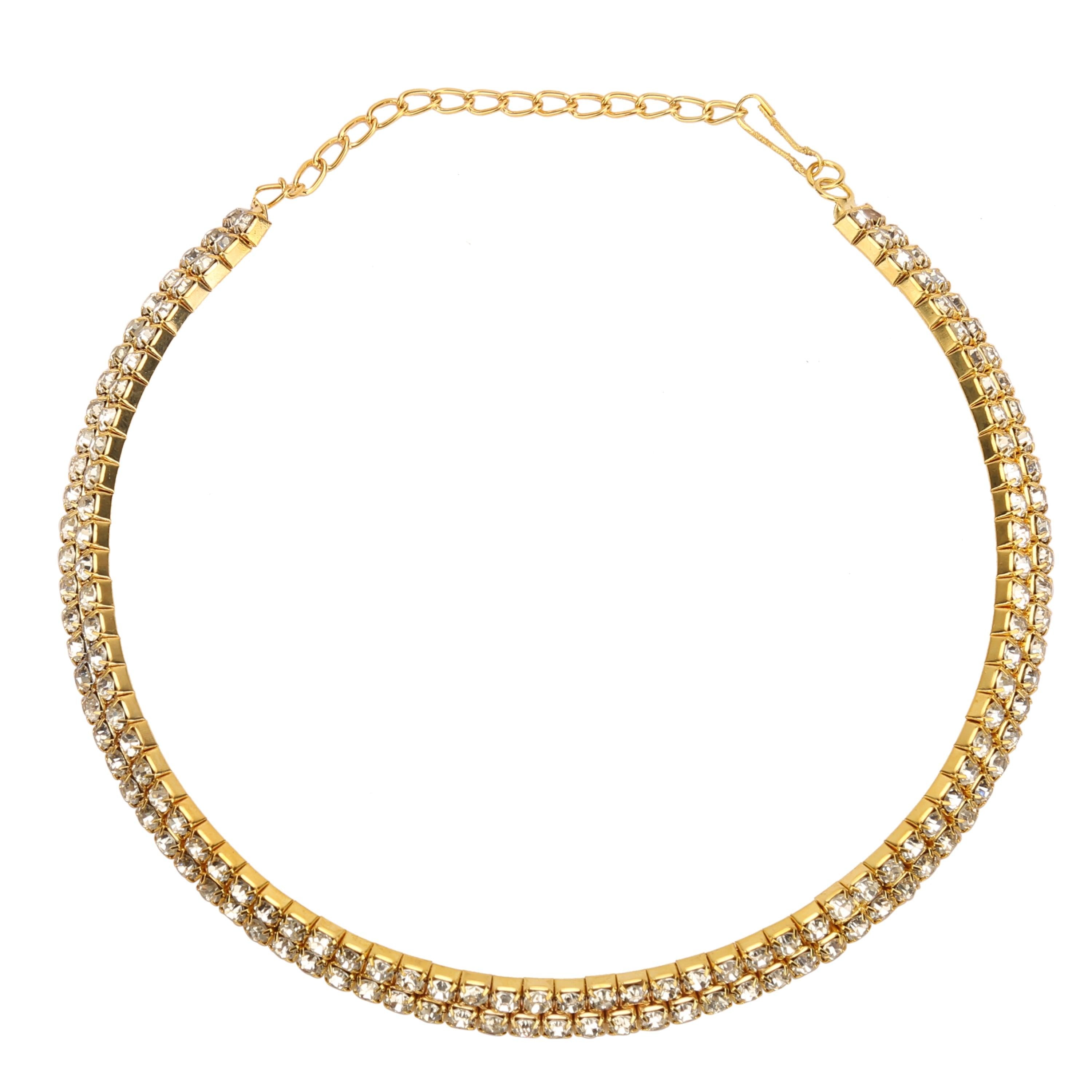 Sukriti Brass Gold Plated American Diamond Necklace With Chain for Girls & Women