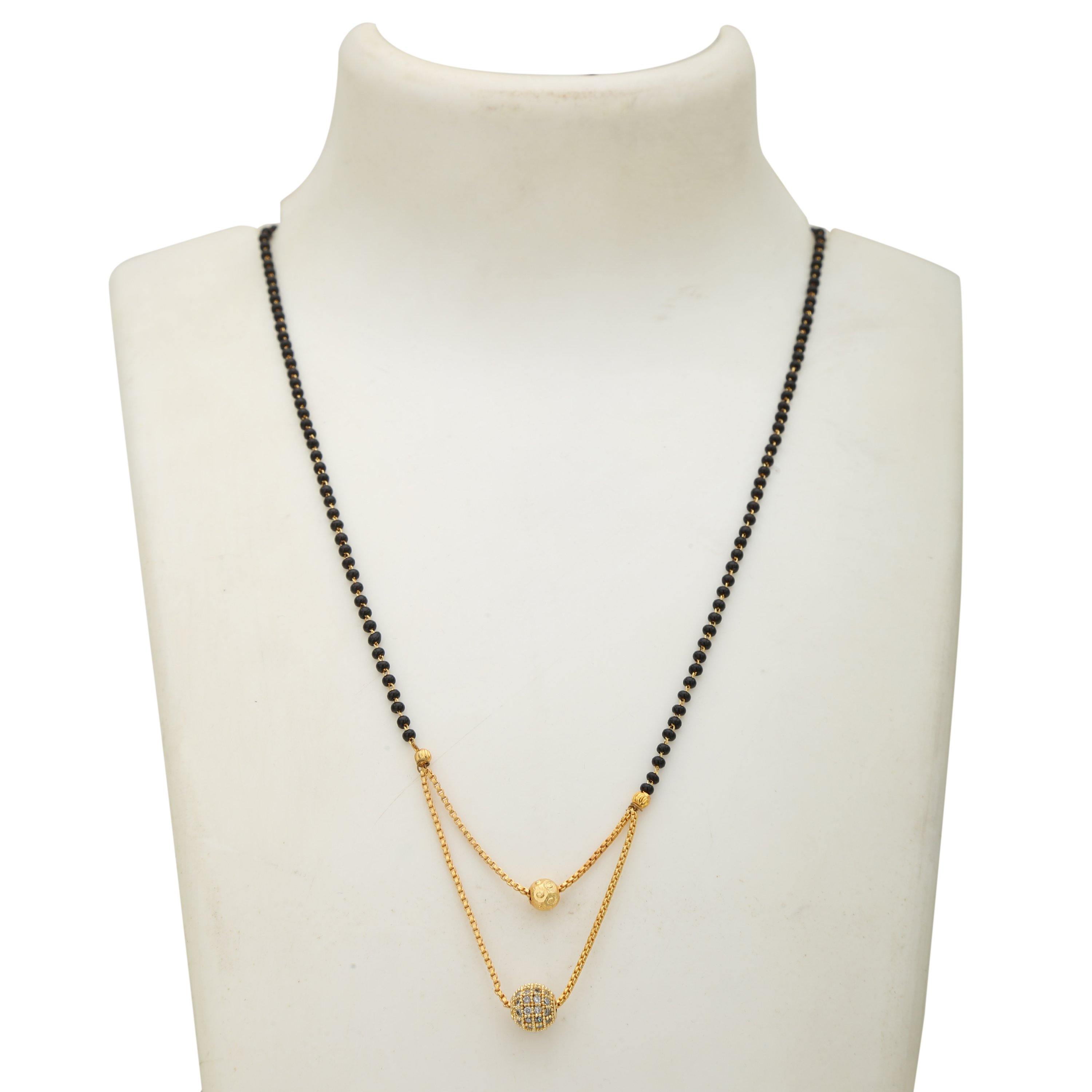 Sukriti Bridal Gold Plated American Diamond Mangalsutra Nallapusalu Tanmaniya Necklace Black Bead Chain for Women
