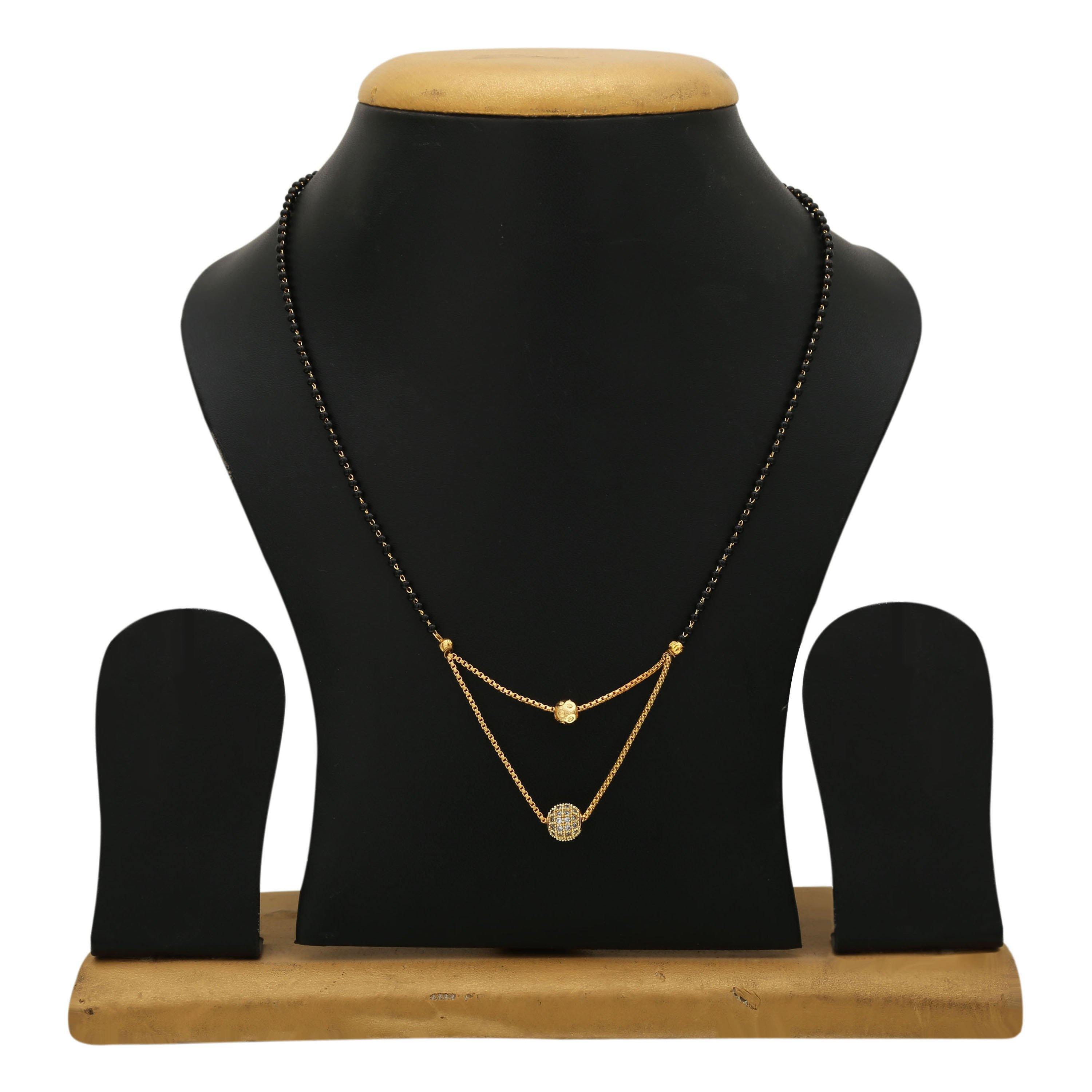 Sukriti Bridal Gold Plated American Diamond Mangalsutra Nallapusalu Tanmaniya Necklace Black Bead Chain for Women
