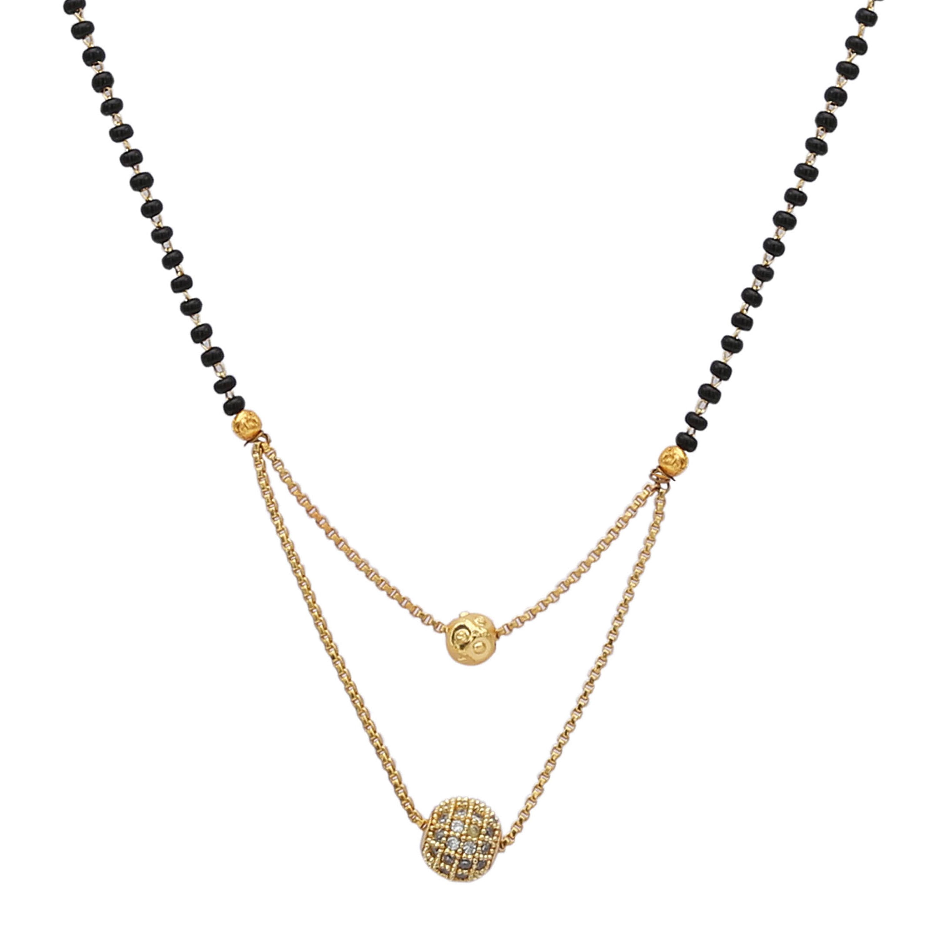 Sukriti Bridal Gold Plated American Diamond Mangalsutra Nallapusalu Tanmaniya Necklace Black Bead Chain for Women
