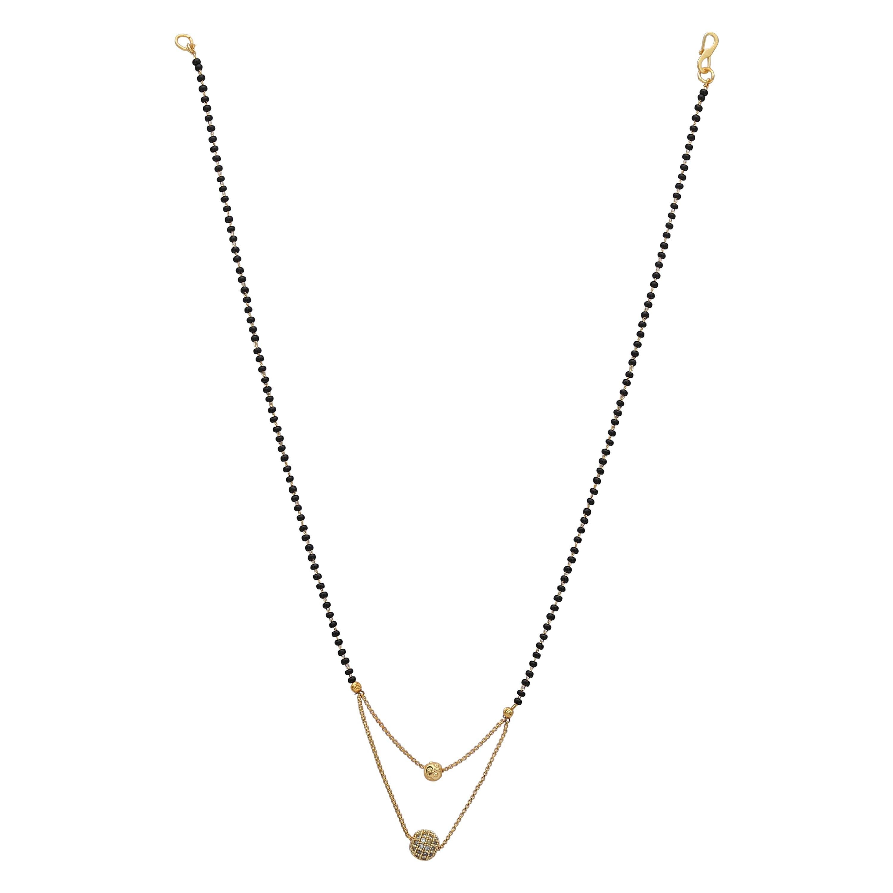 Sukriti Bridal Gold Plated American Diamond Mangalsutra Nallapusalu Tanmaniya Necklace Black Bead Chain for Women