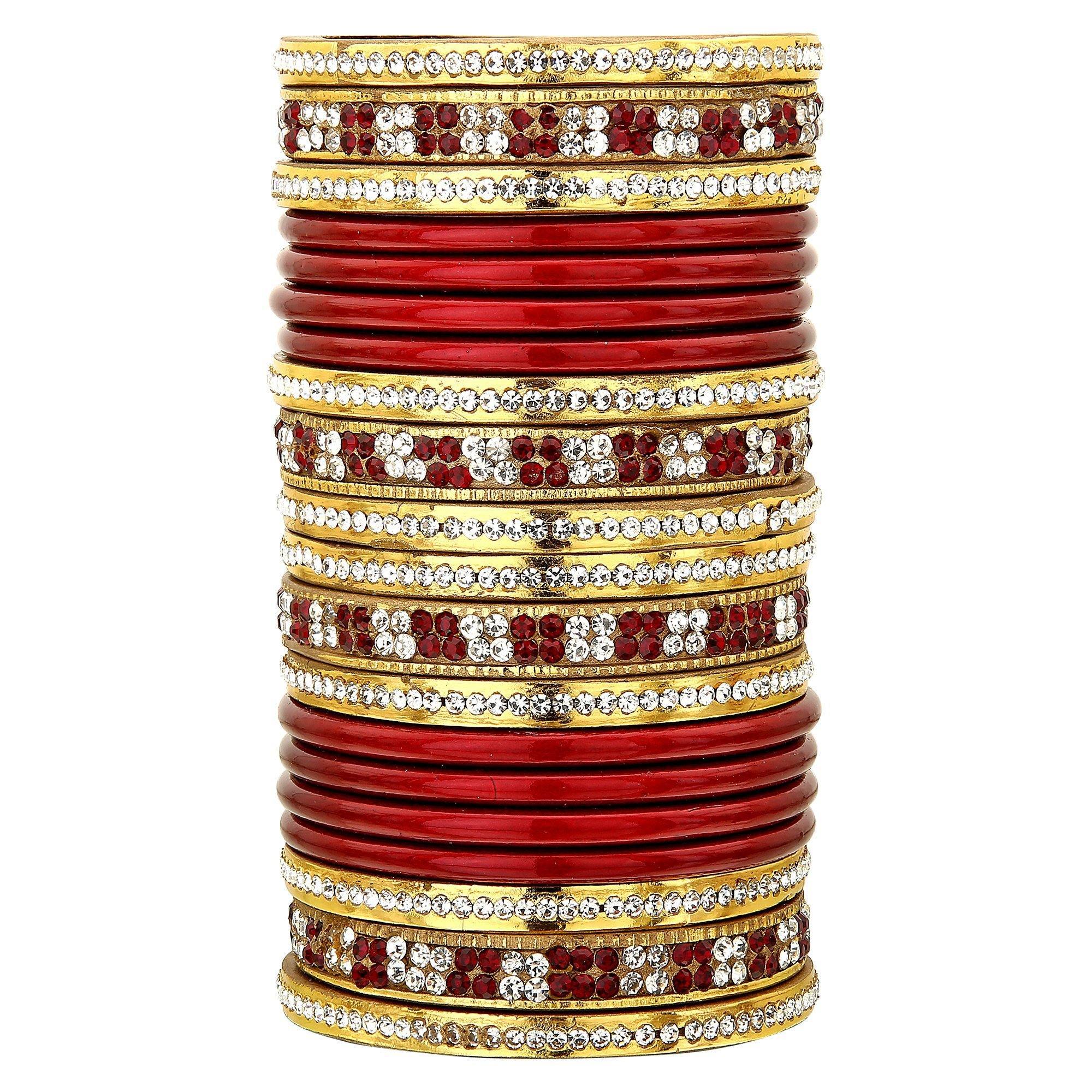 Sukriti Bridal Maroon Lac Chura Bangles for Women -Set of 20