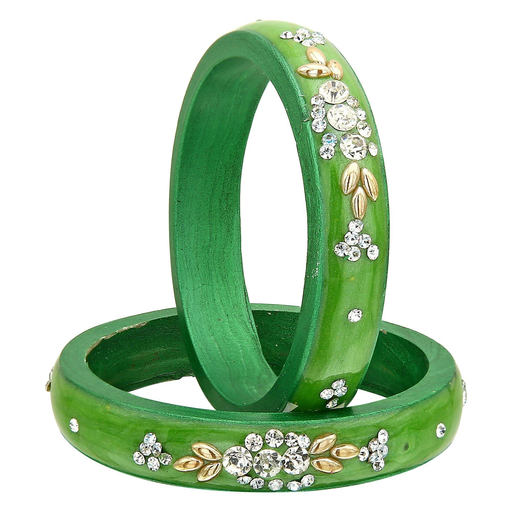 Sukriti Casual Everyday Wear Fancy Green Lac Bangles - Set of 2