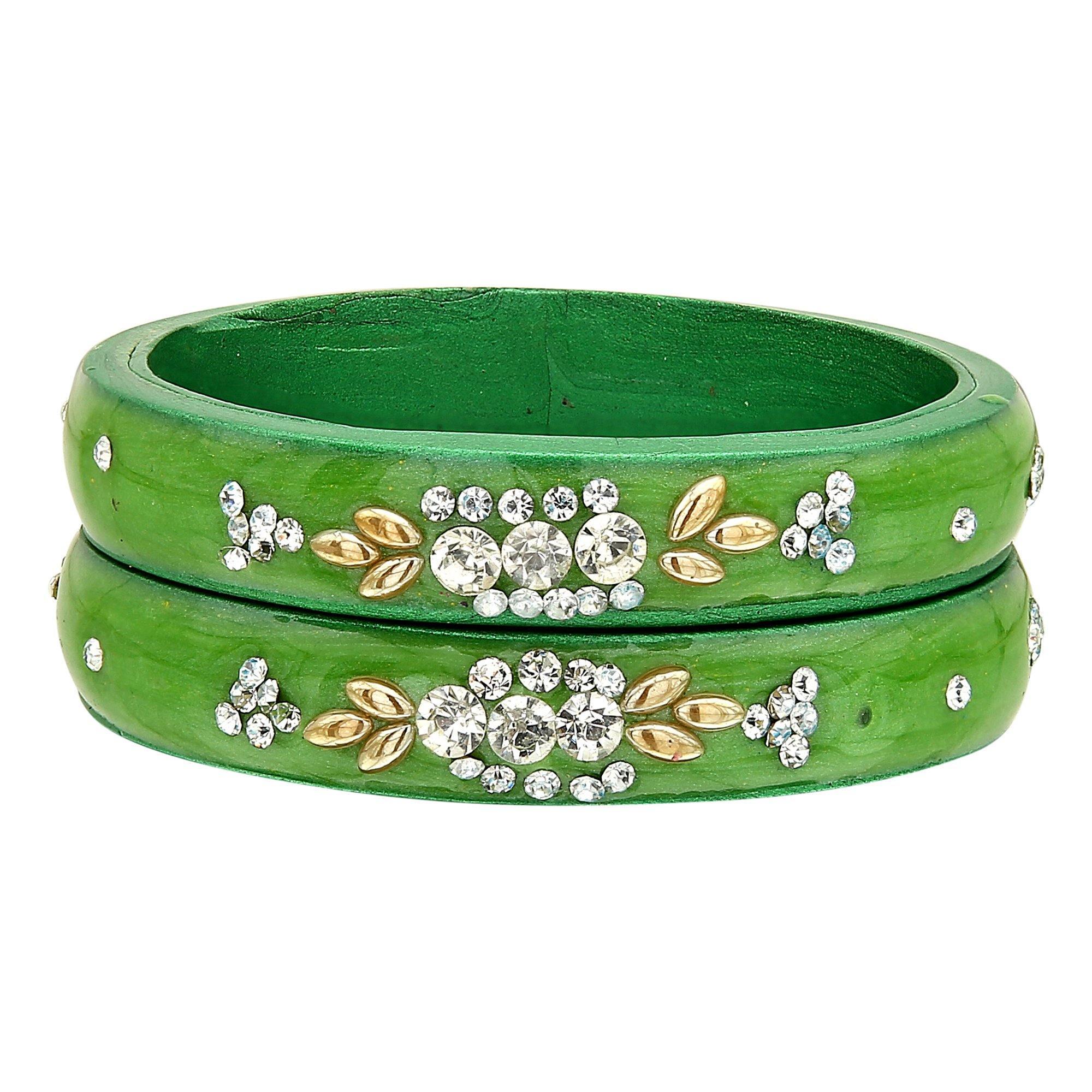 Sukriti Casual Everyday Wear Fancy Green Lac Bangles - Set of 2