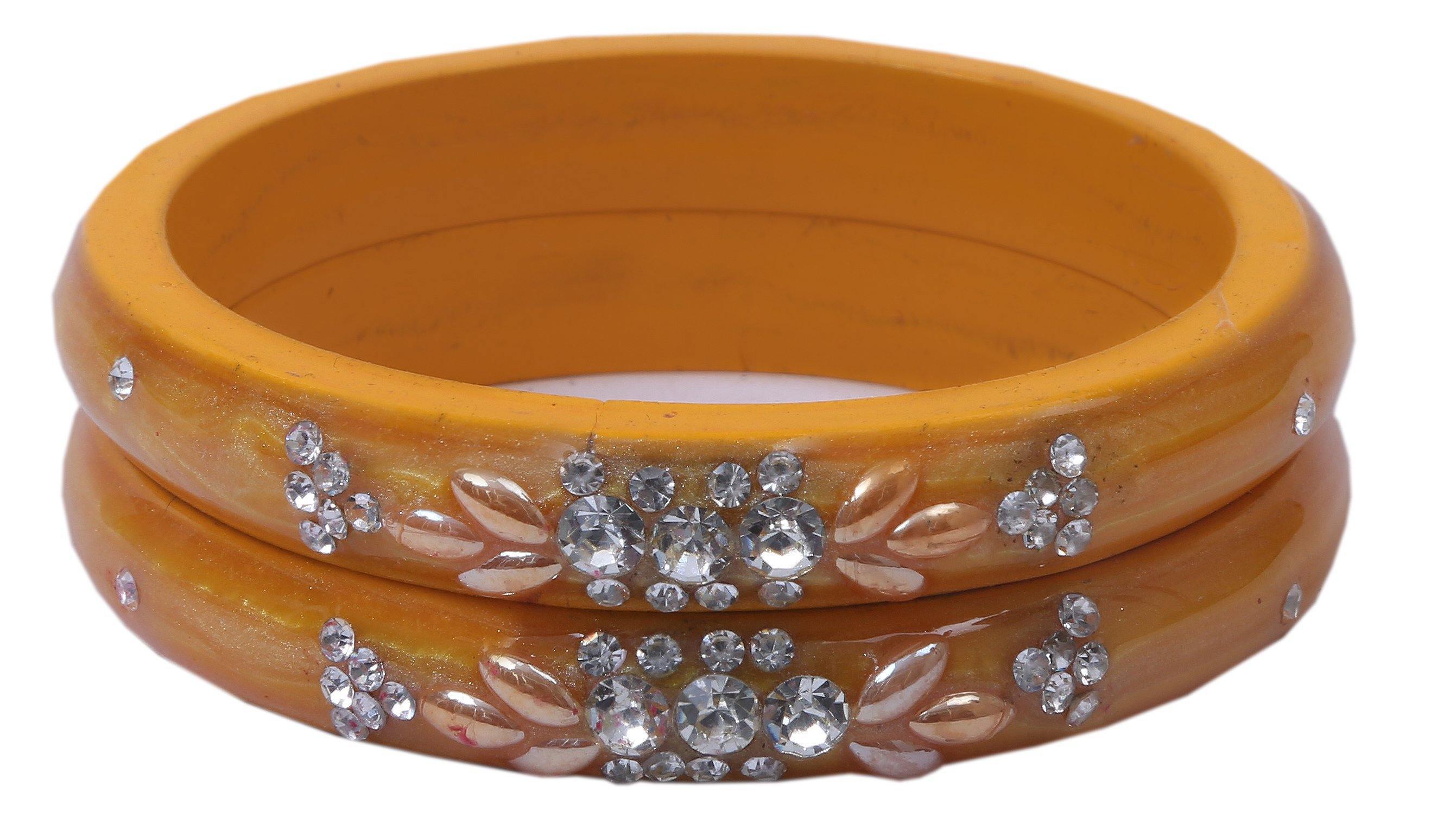 Sukriti Casual Everyday Wear Fancy Yellow Lac Bangles - Set of 2