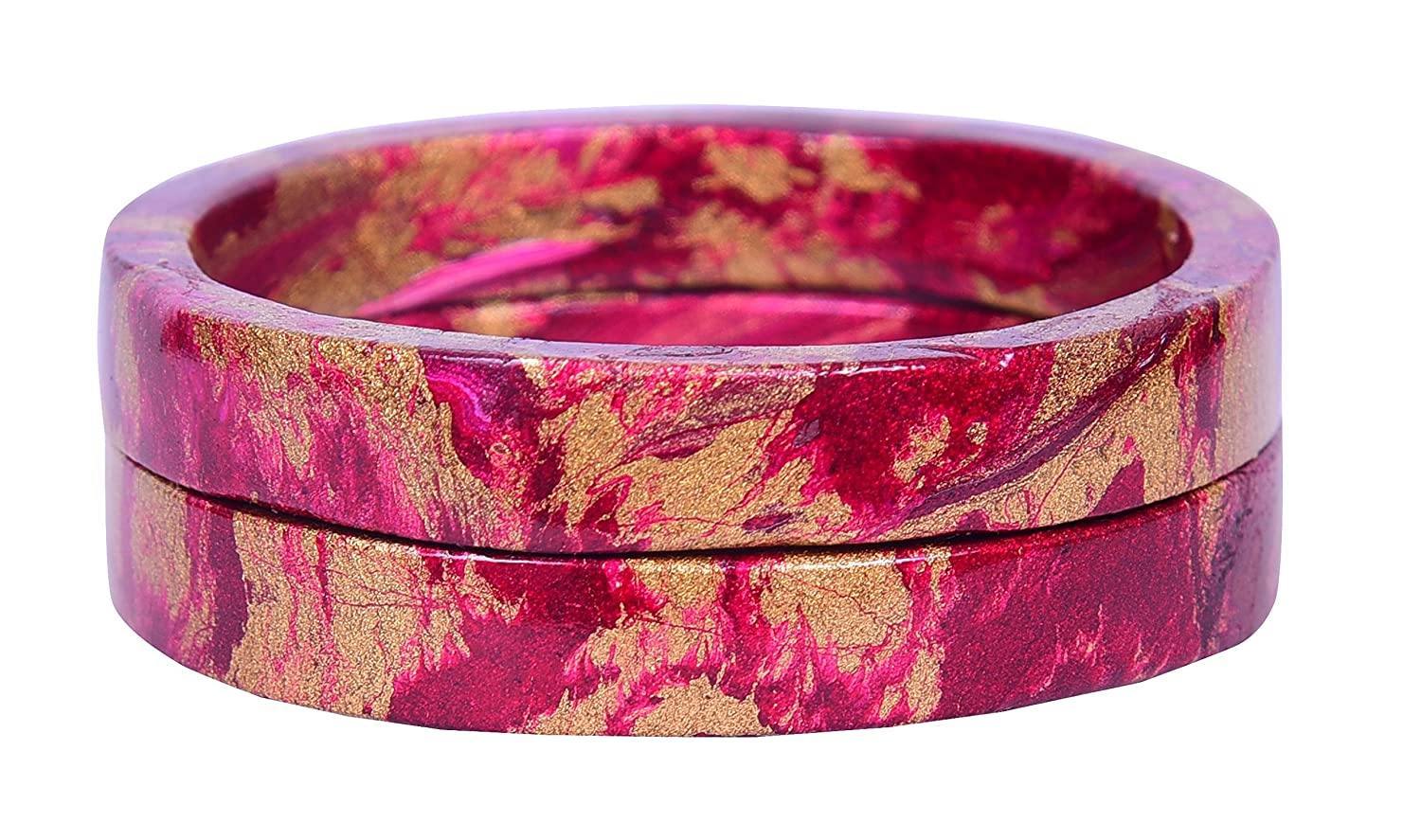 Sukriti Casual Gold-Magenta Lac Bangles for Girls, Women - Set of 2