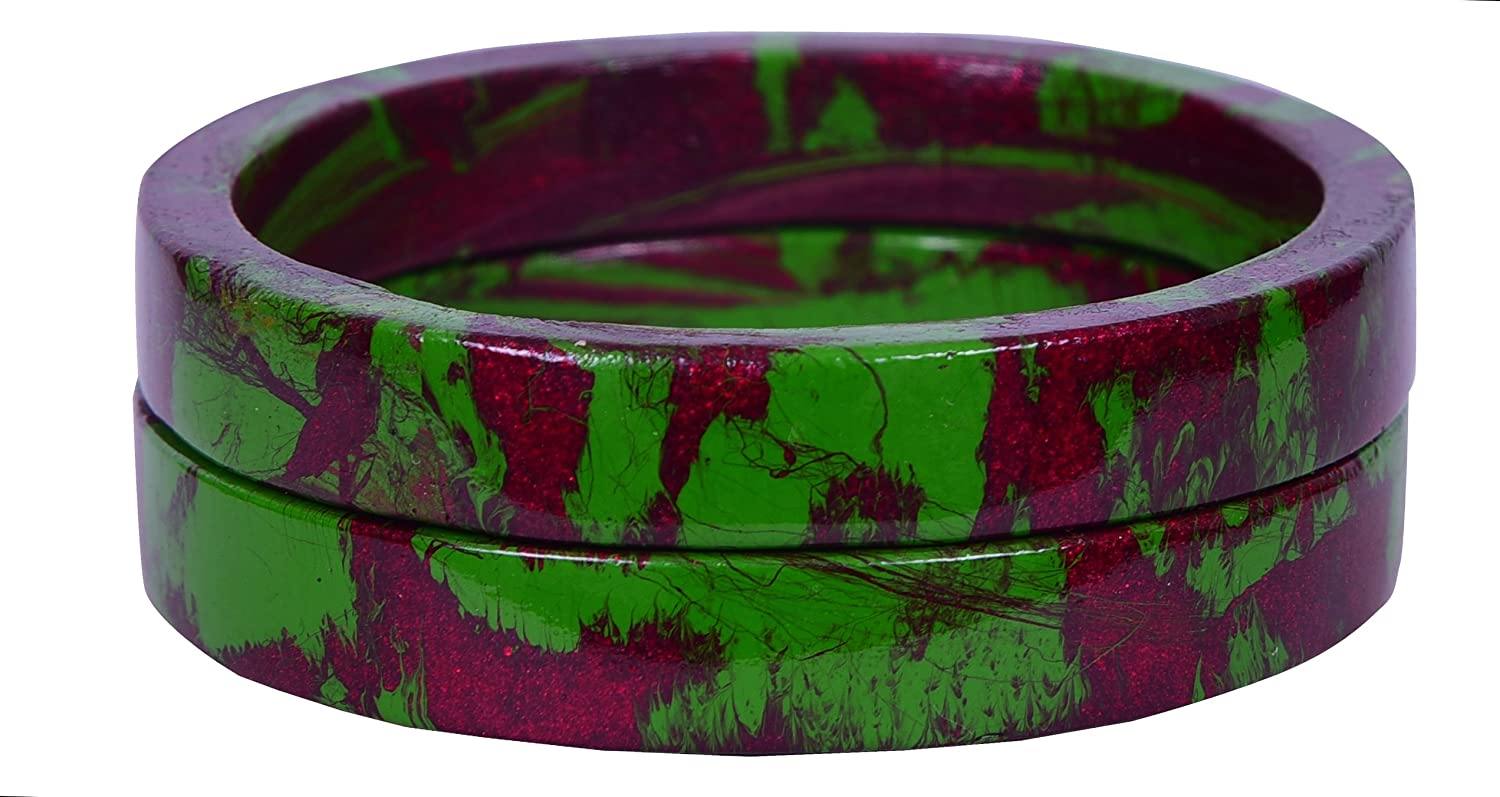 Sukriti Casual Green-Maroon Lac Bangles for Girls, Women - Set of 2