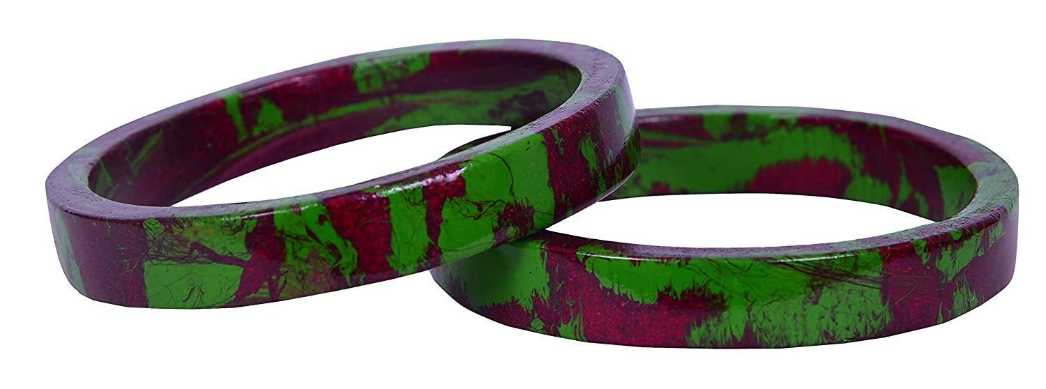 Sukriti Casual Green-Maroon Lac Bangles for Girls, Women - Set of 2