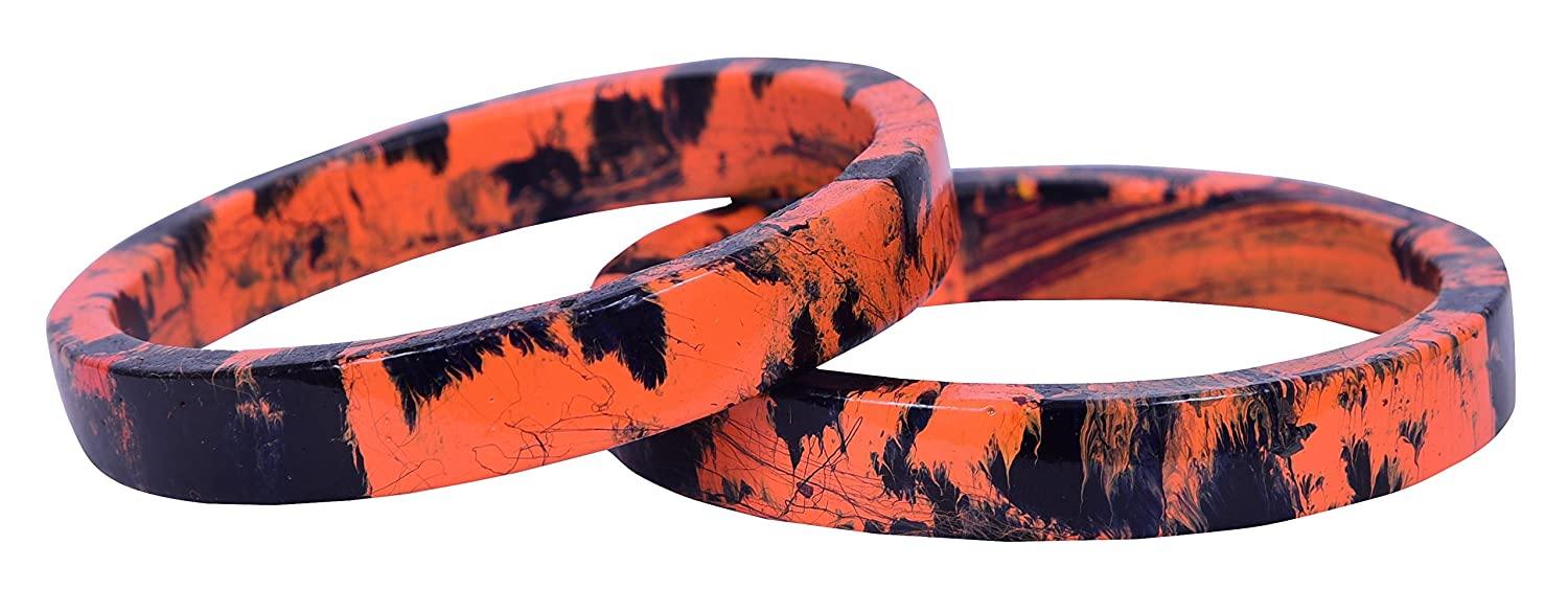 Sukriti Casual Orange-Black Lac Bangles for Girls, Women - Set of 2