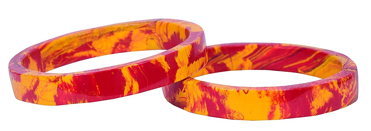 Sukriti Casual Red-Yellow Lac Bangles for Girls, Women - Set of 2