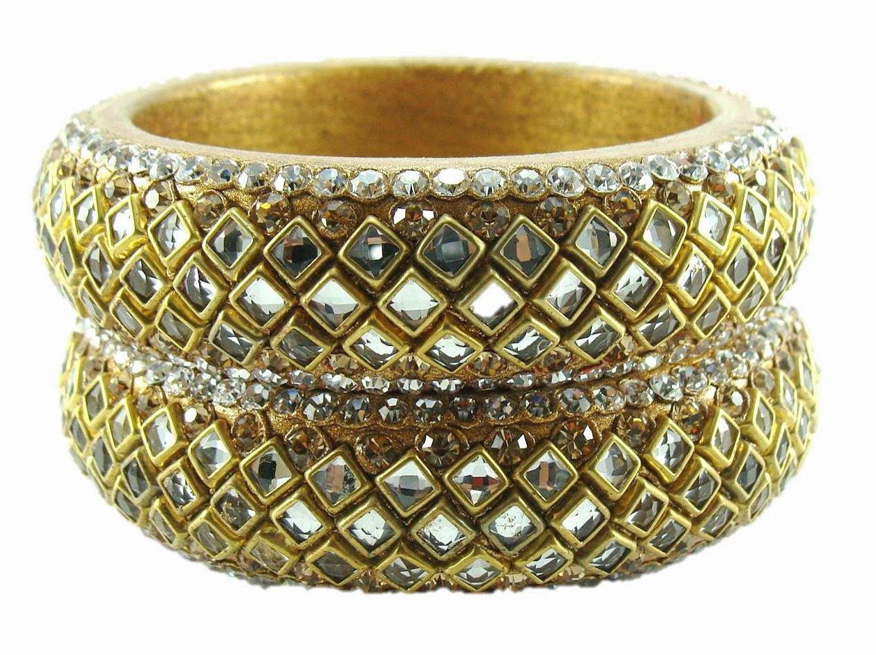 Sukriti Designer Kundan Golden Lac Bangles for Women - Set of 2